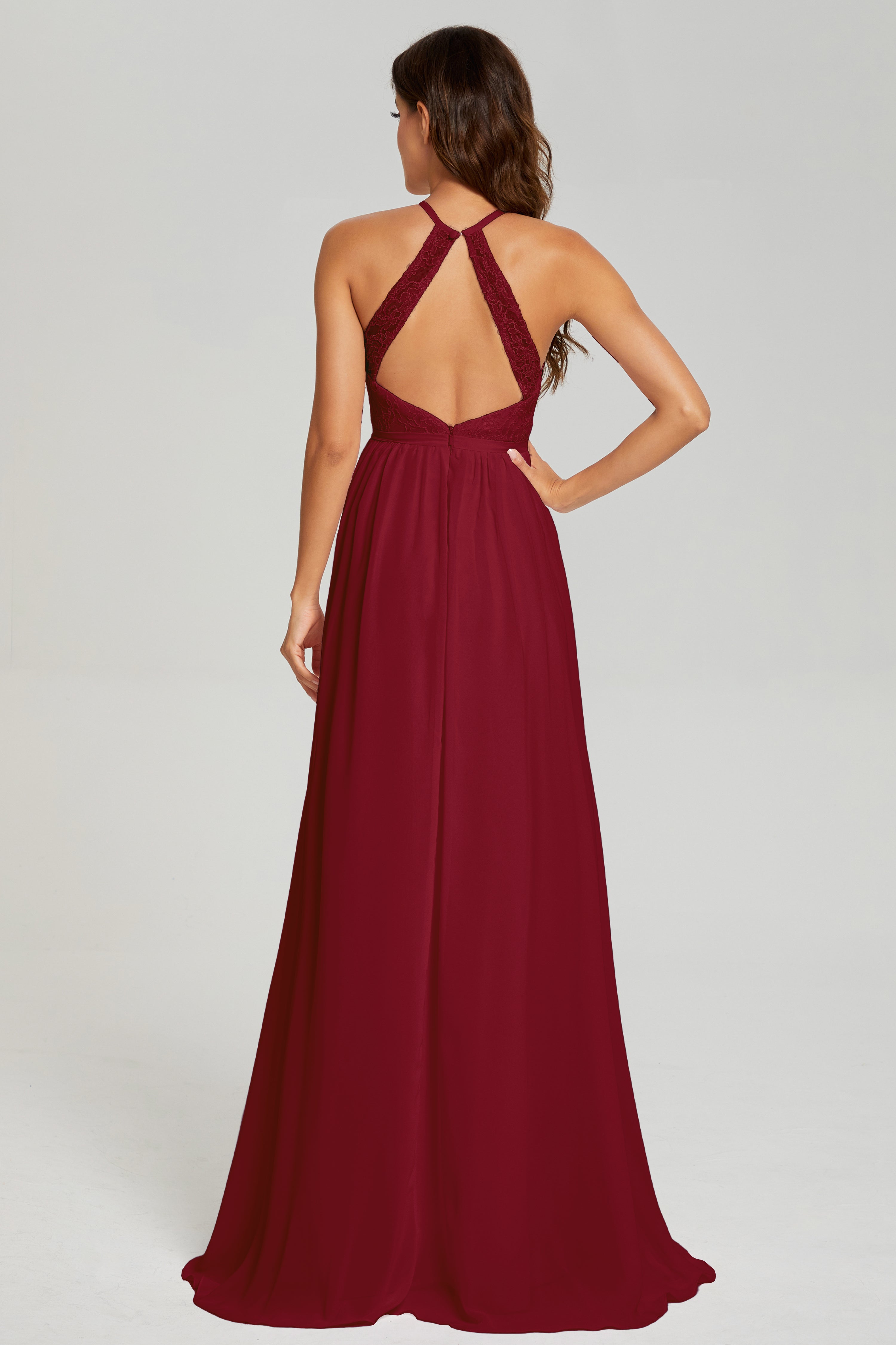 A-line Split Halter Prom Dresses