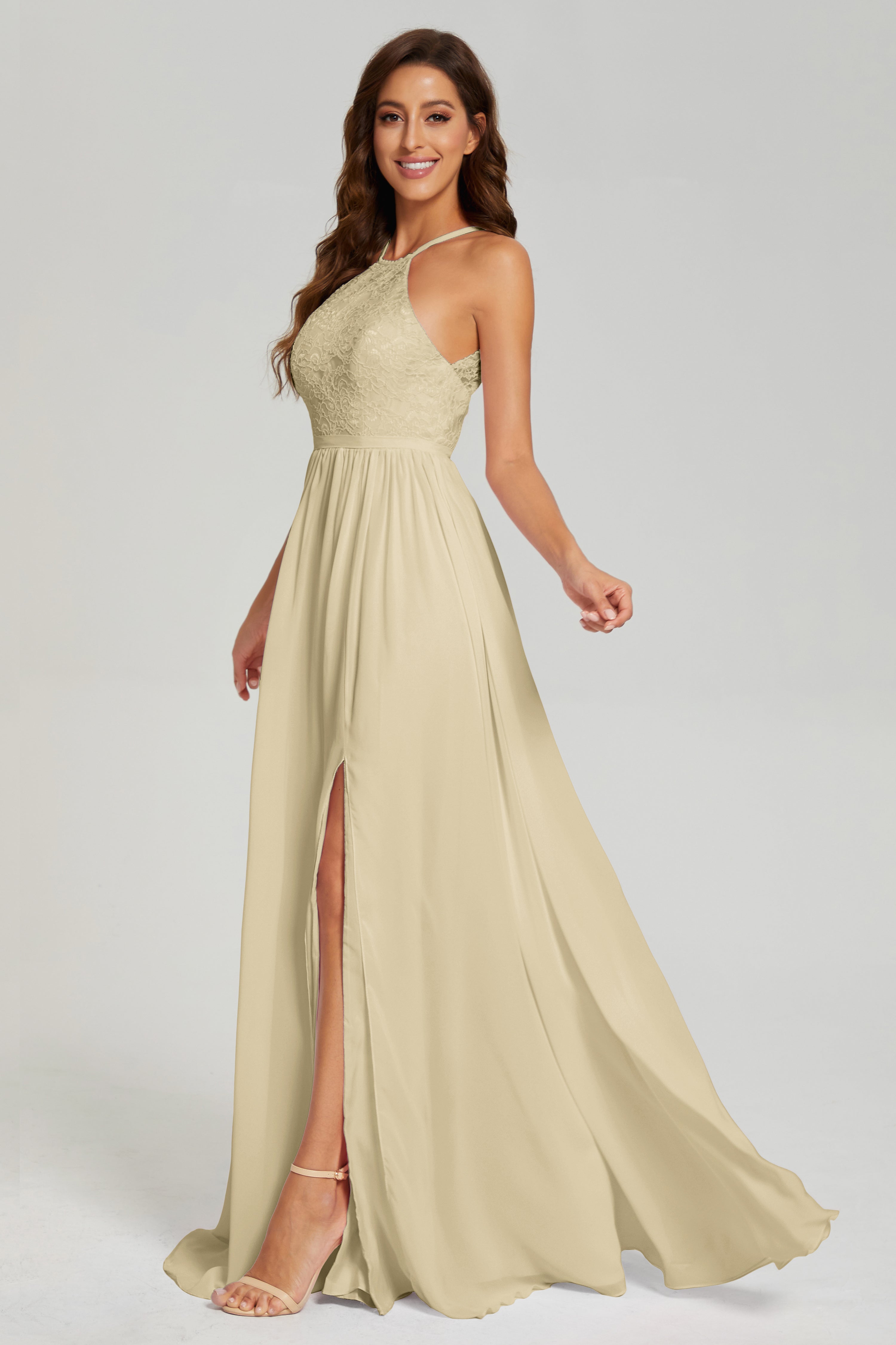 A-line Split Halter Prom Dresses