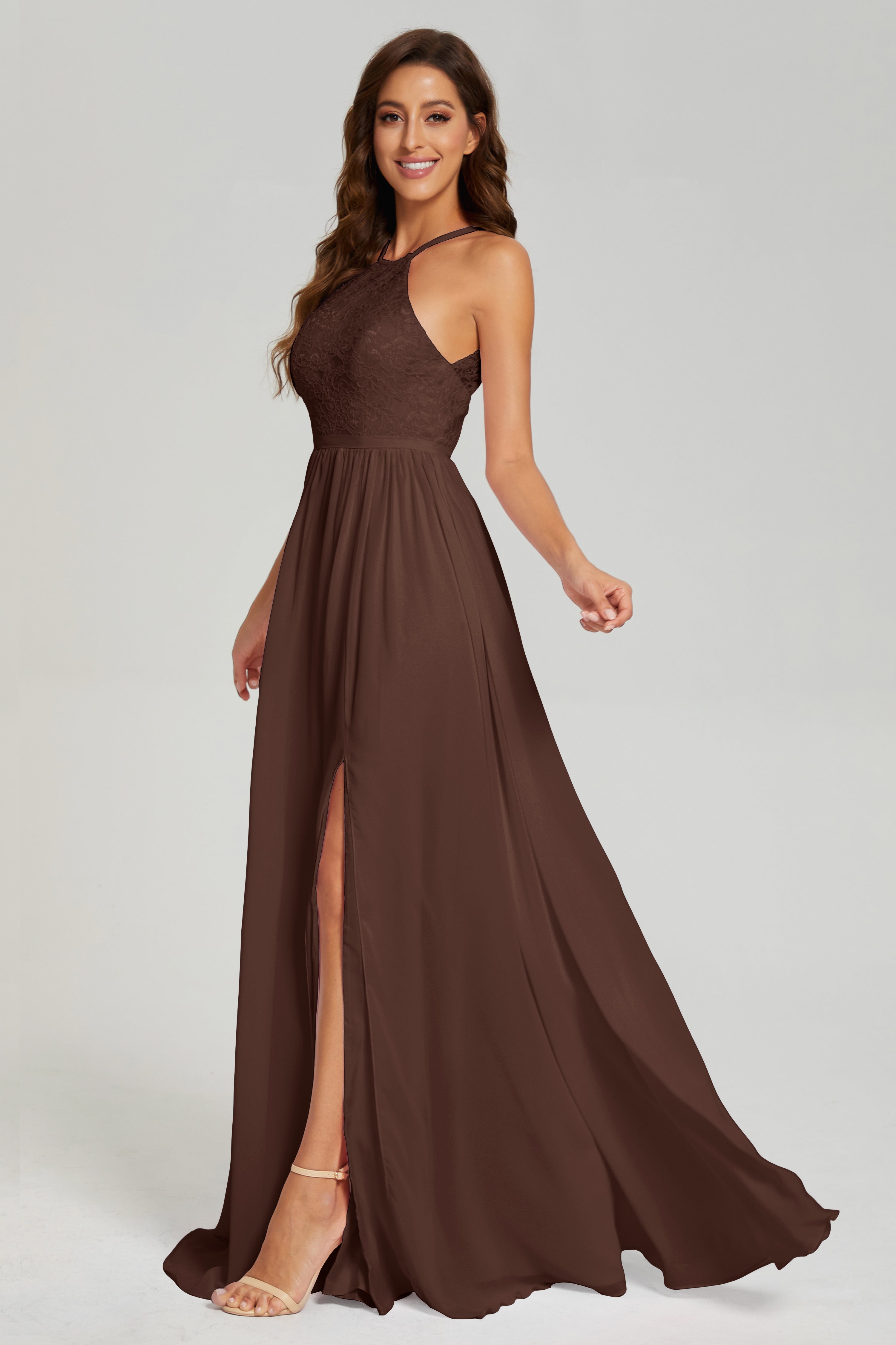 A-line Split Halter Prom Dresses