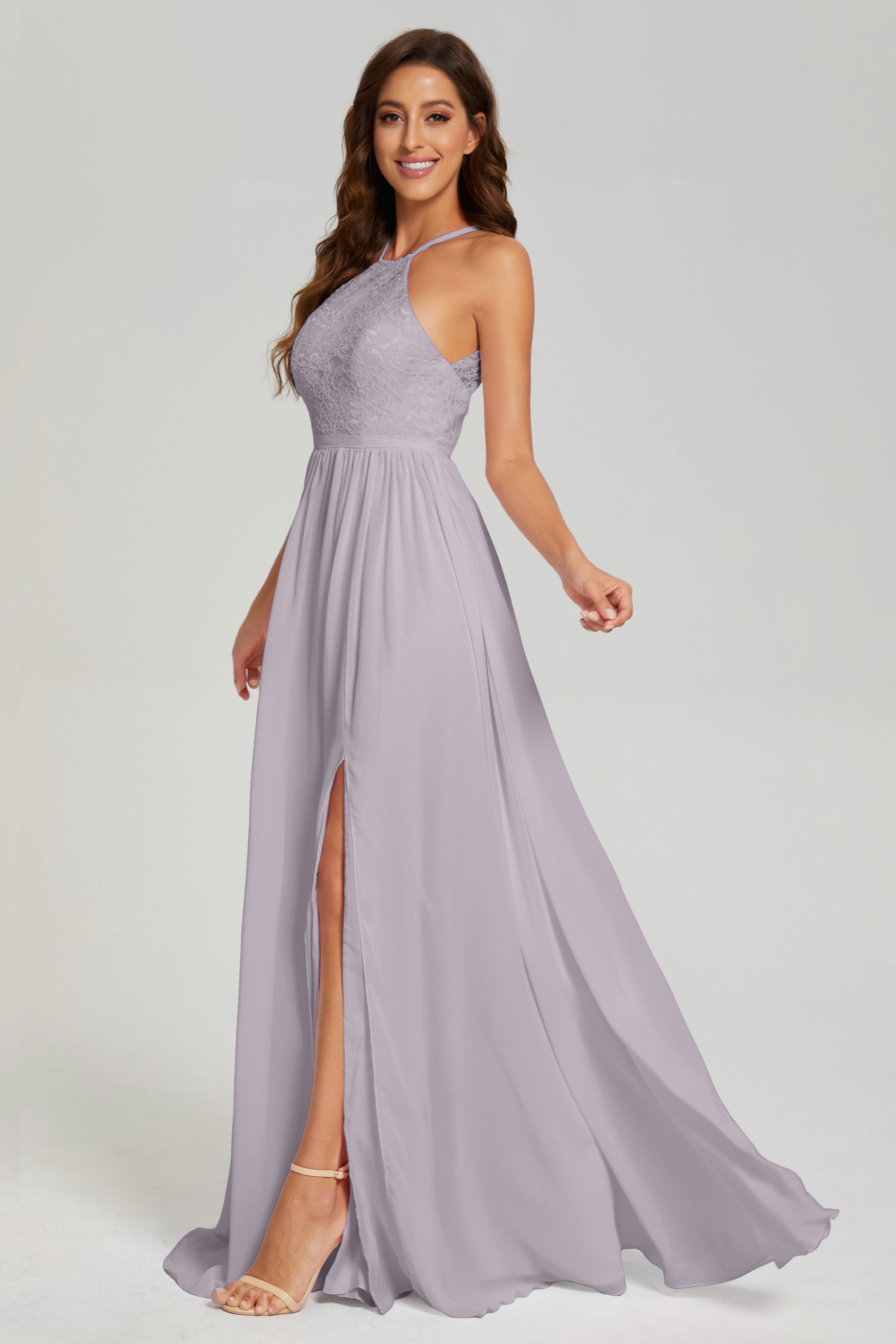 A-line Split Halter Prom Dresses