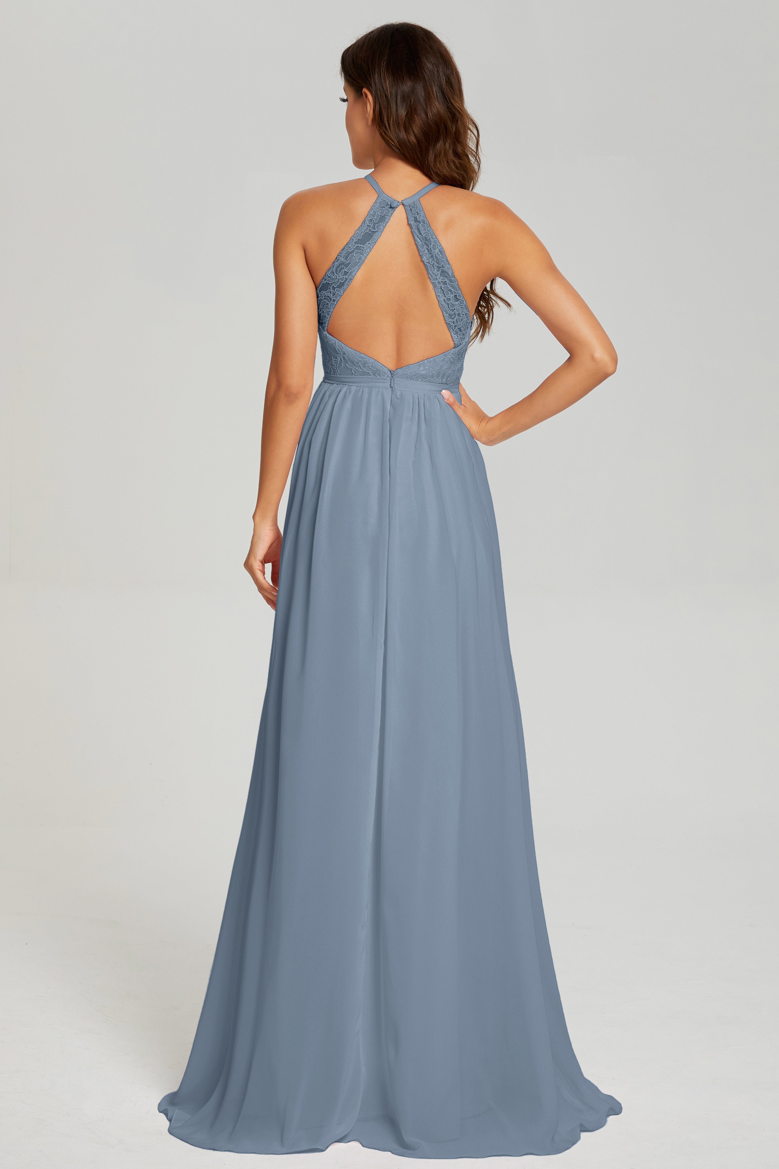 A-line Split Halter Prom Dresses