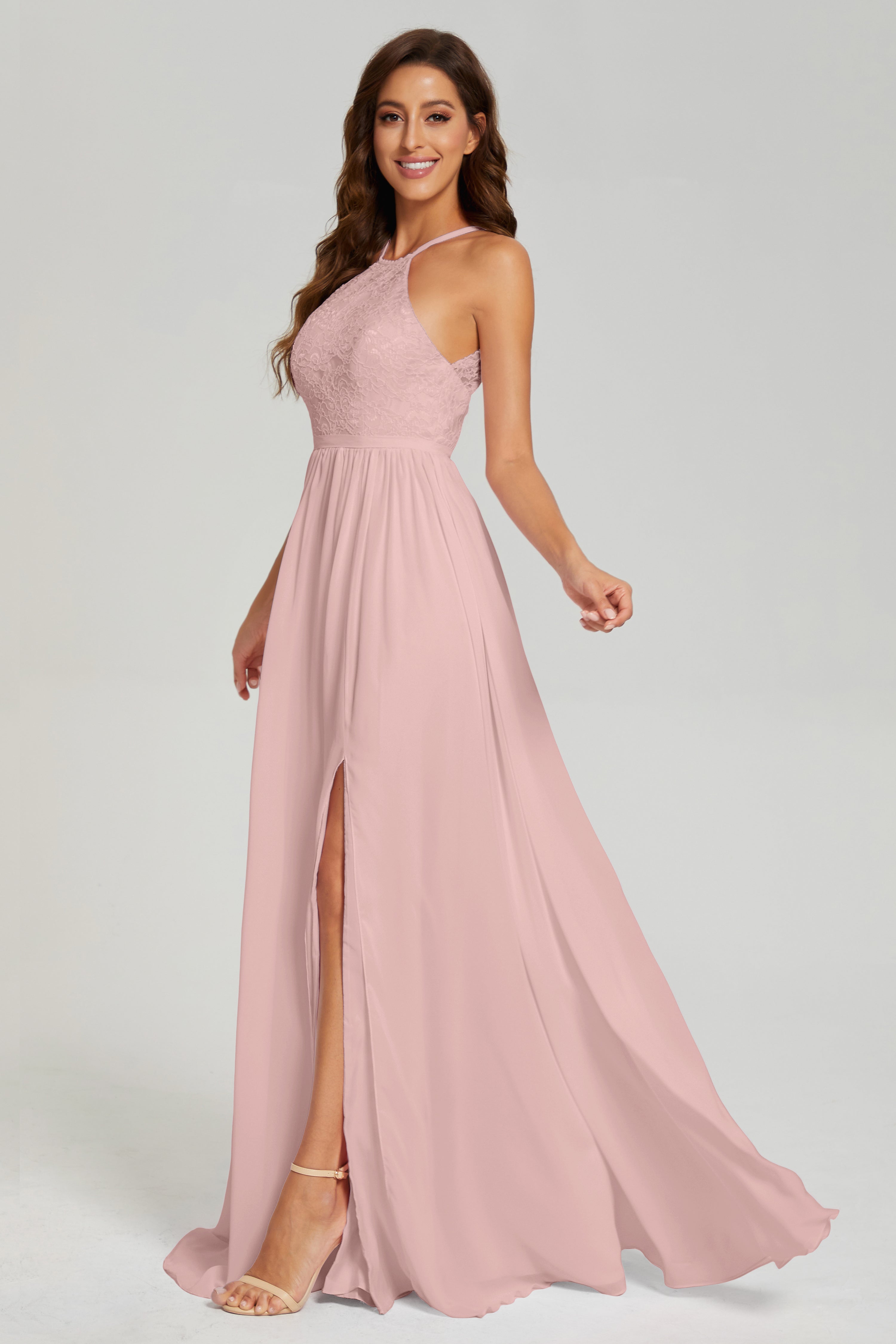 A-line Split Halter Prom Dresses