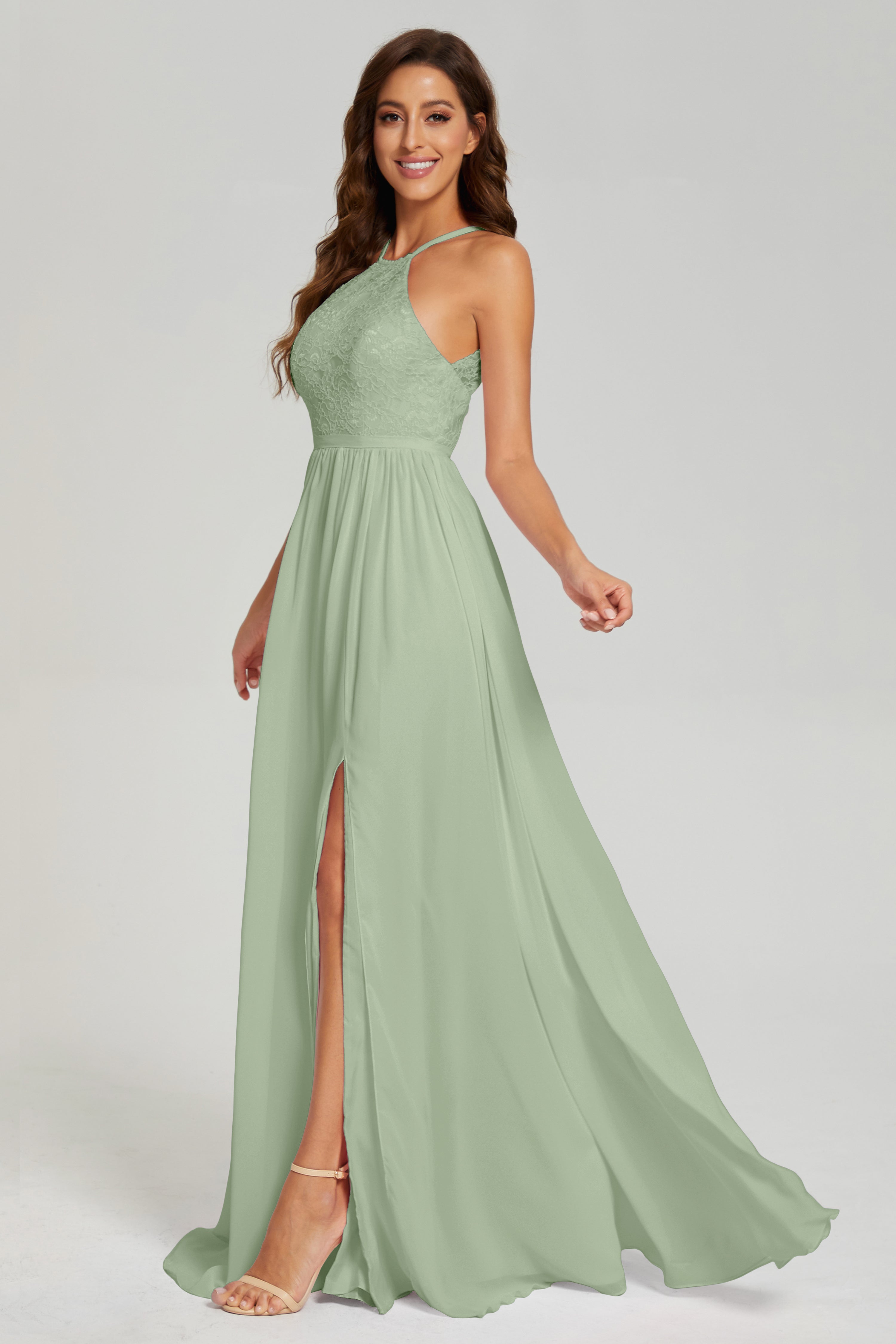 A-line Split Halter Prom Dresses