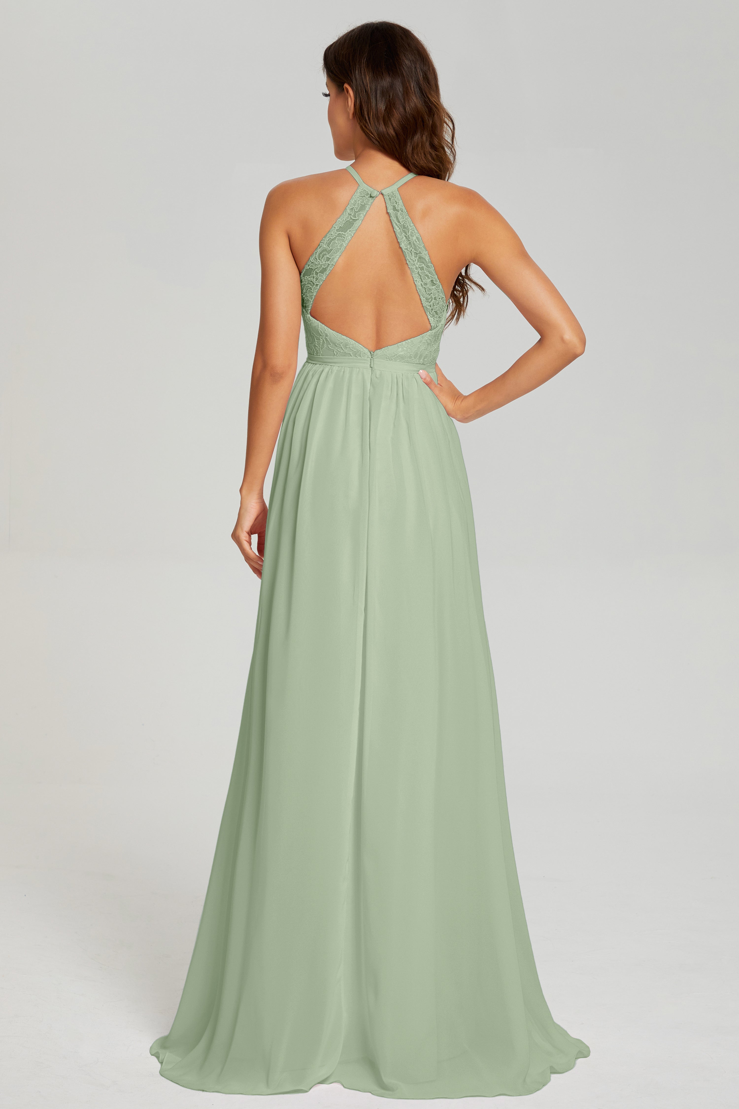 A-line Split Halter Prom Dresses