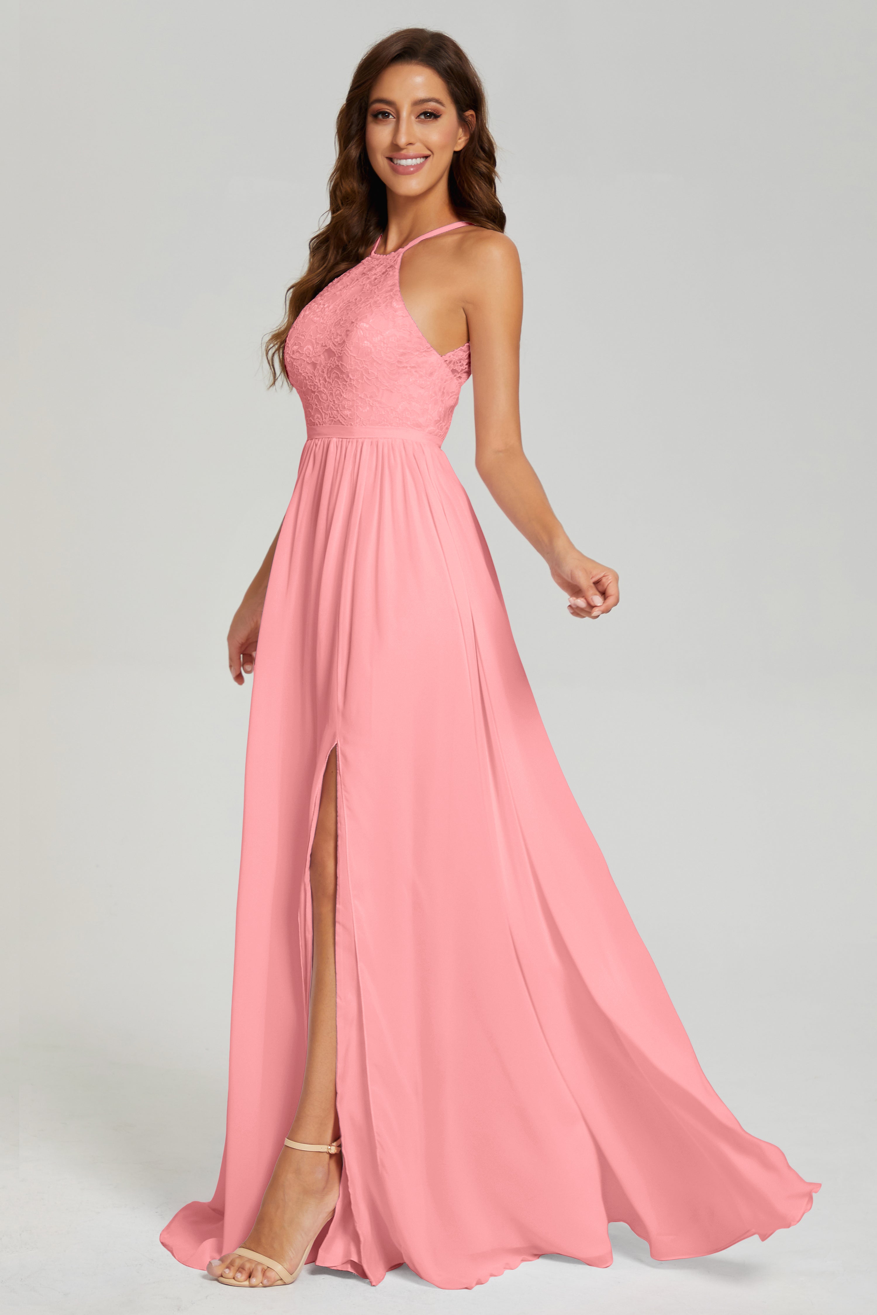 A-line Split Halter Prom Dresses