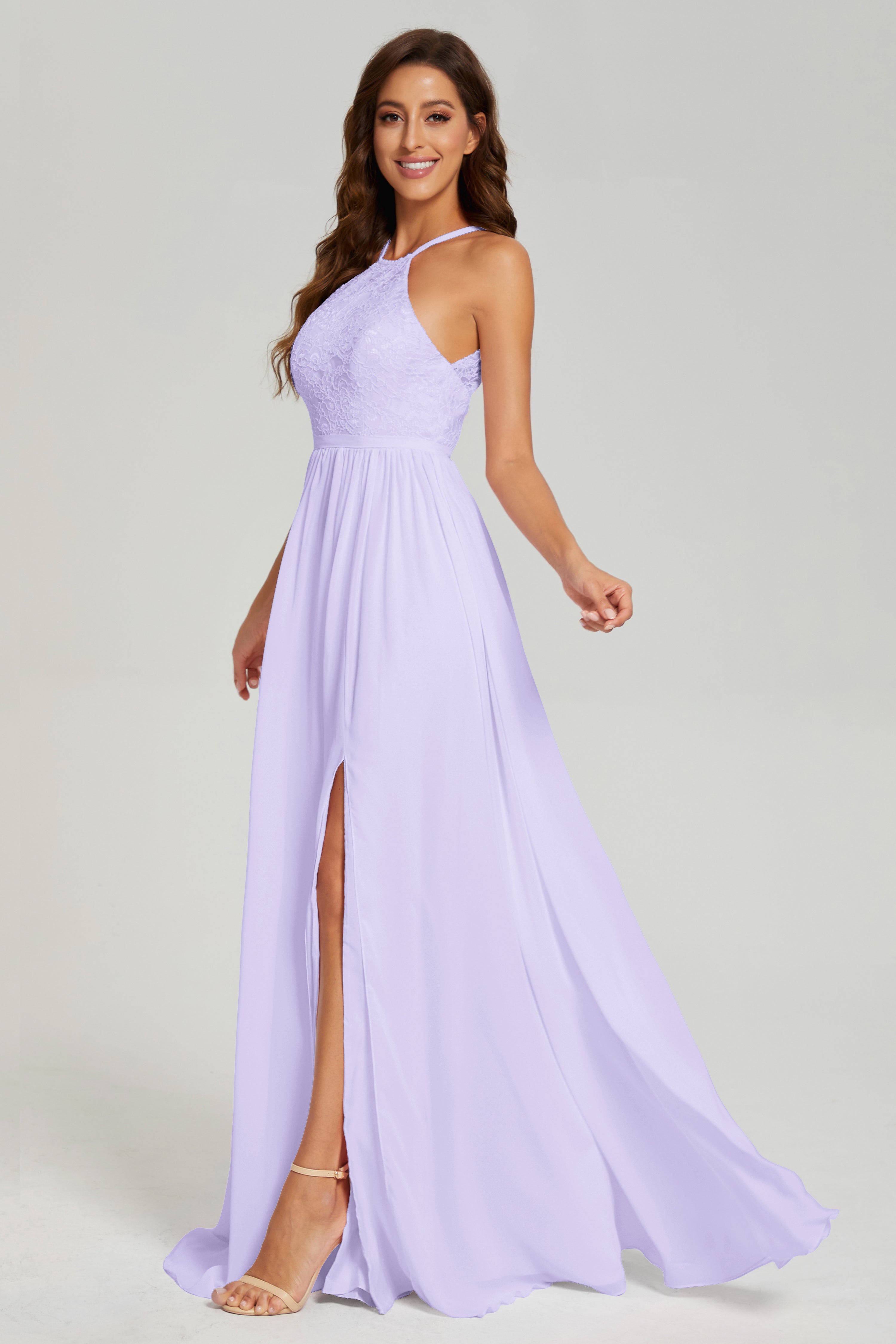 A-line Split Halter Prom Dresses