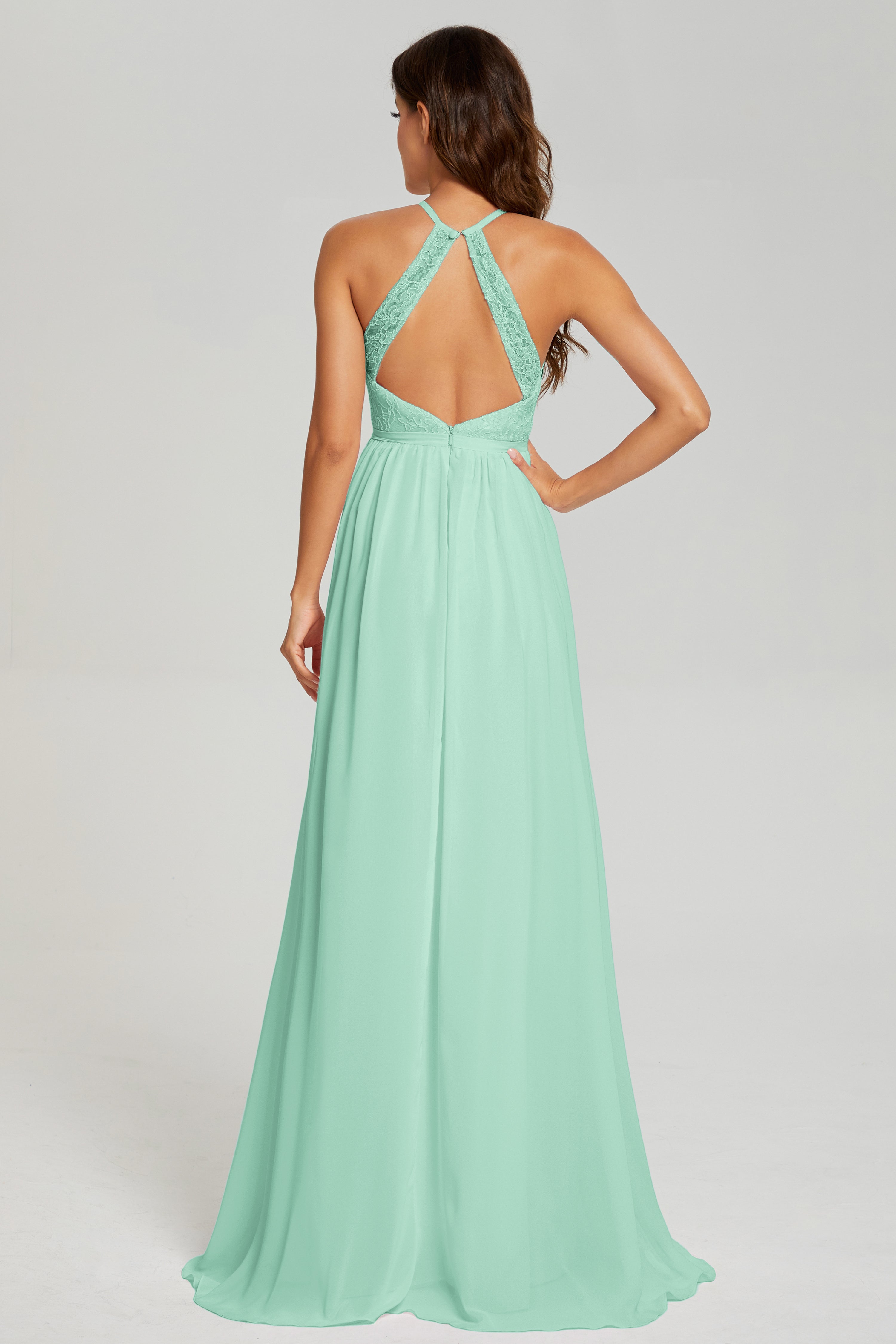 A-line Split Halter Prom Dresses