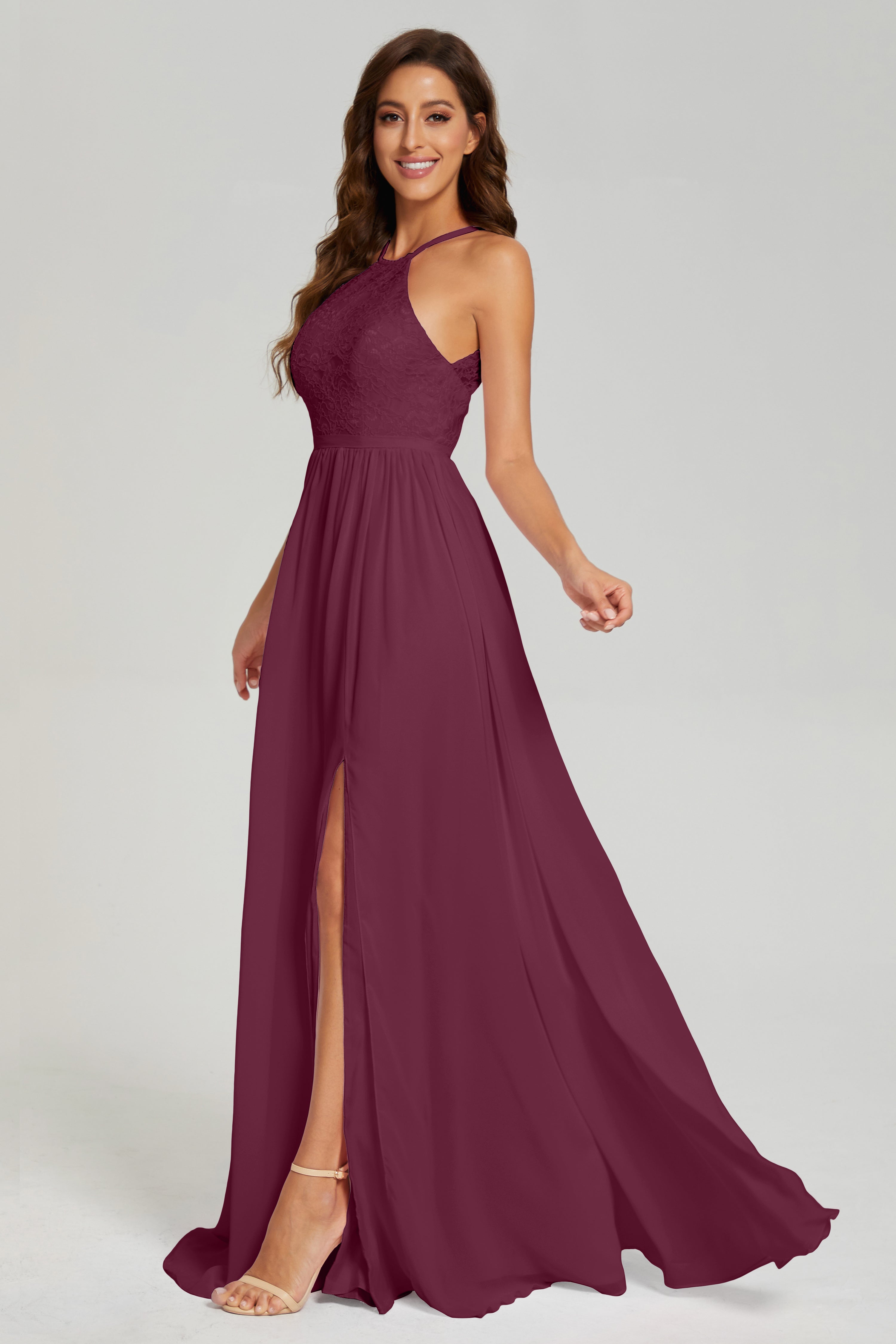 A-line Split Halter Prom Dresses