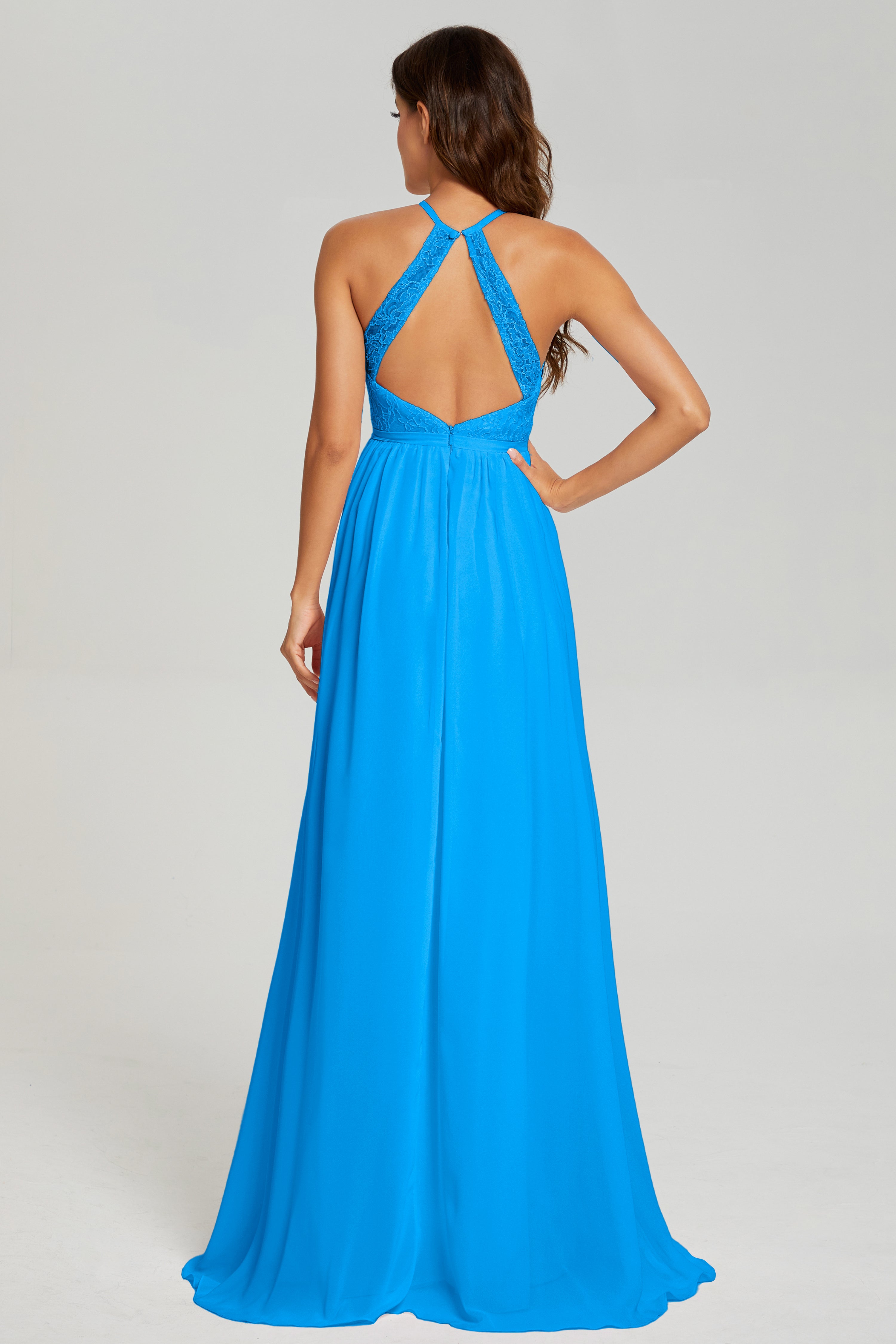 A-line Split Halter Prom Dresses