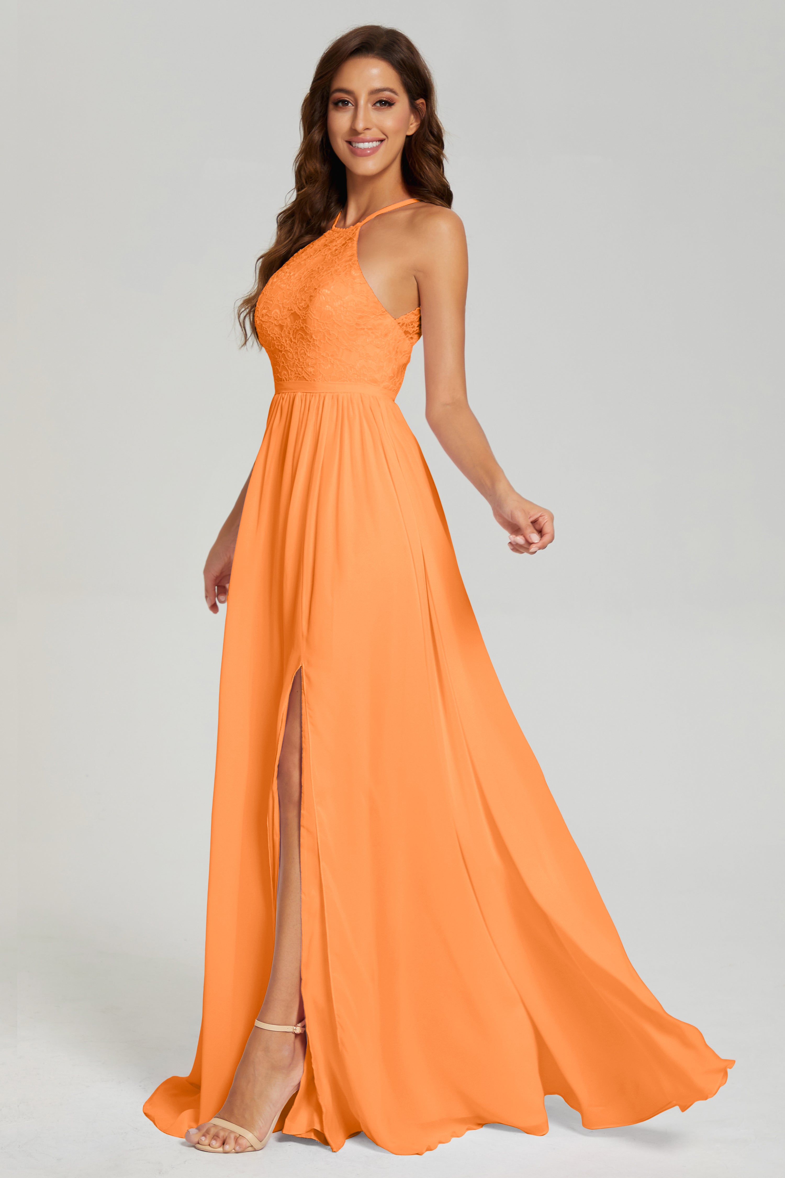 A-line Split Halter Prom Dresses