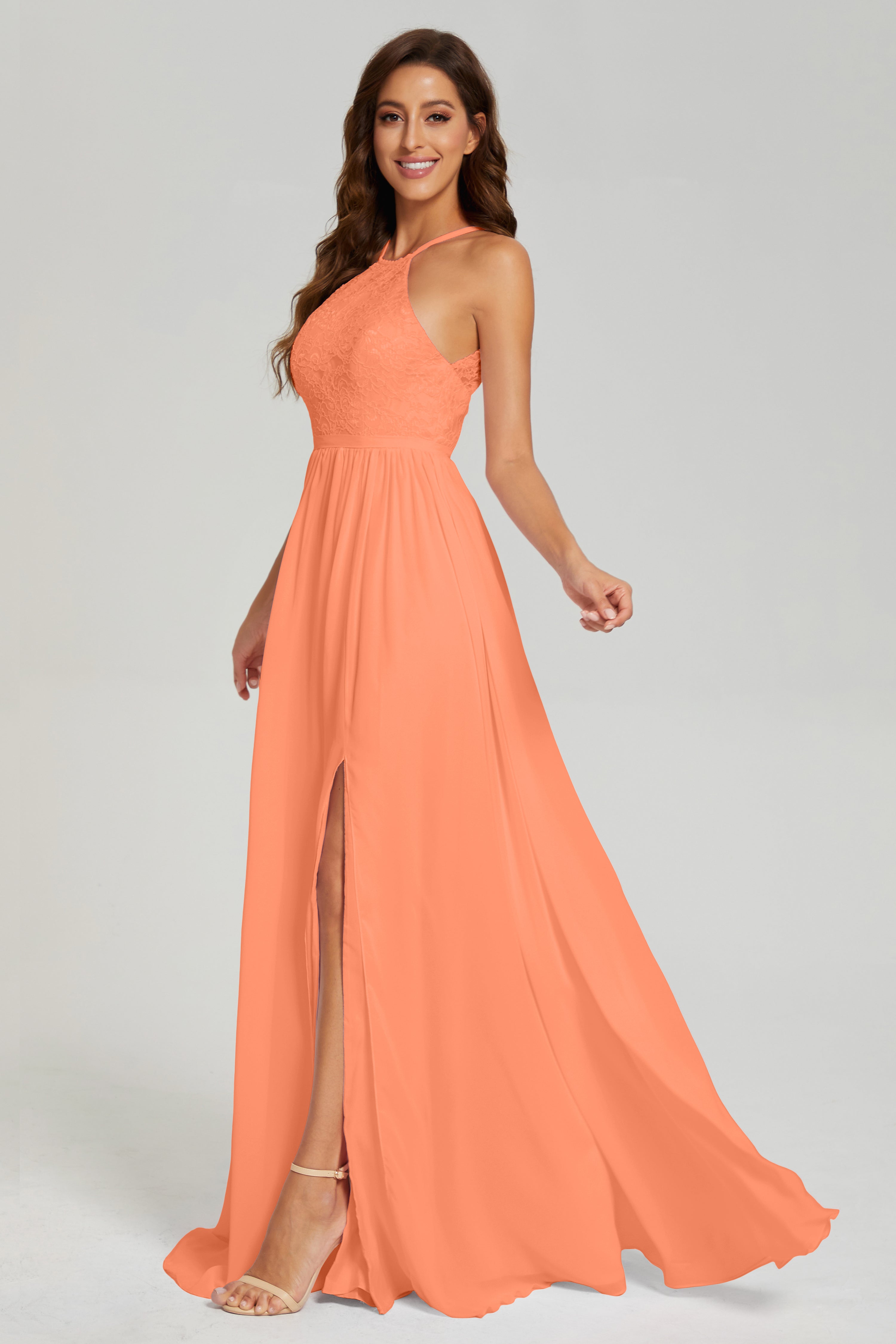 A-line Split Halter Prom Dresses