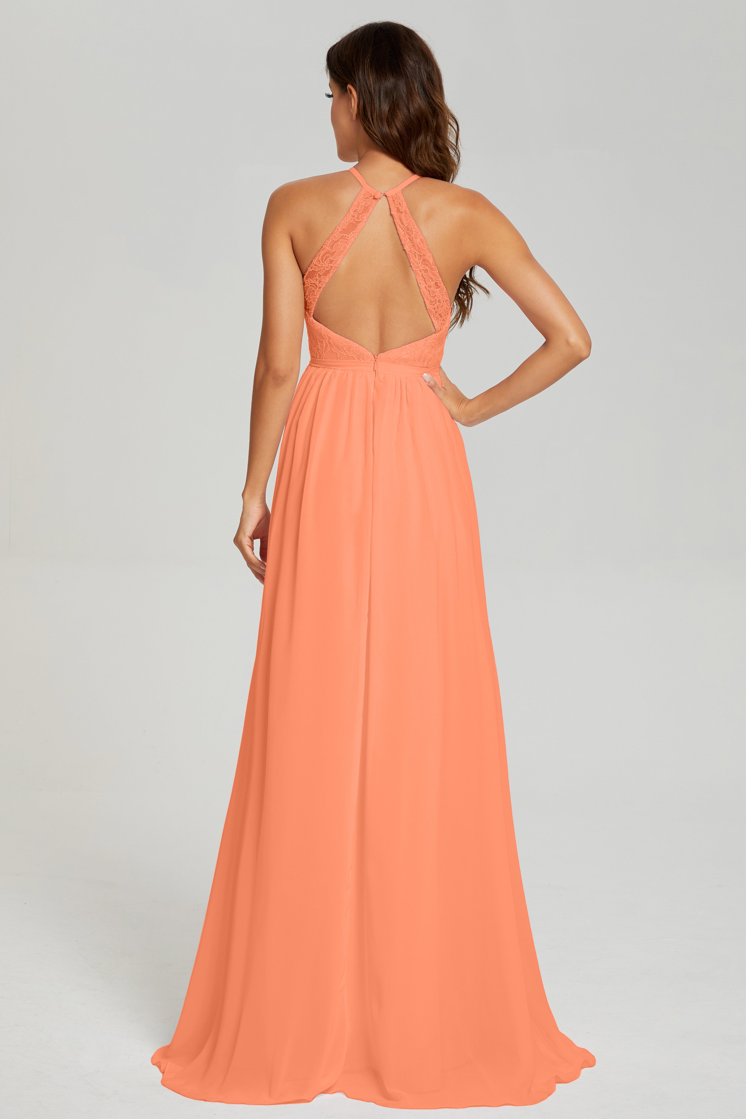 A-line Split Halter Prom Dresses