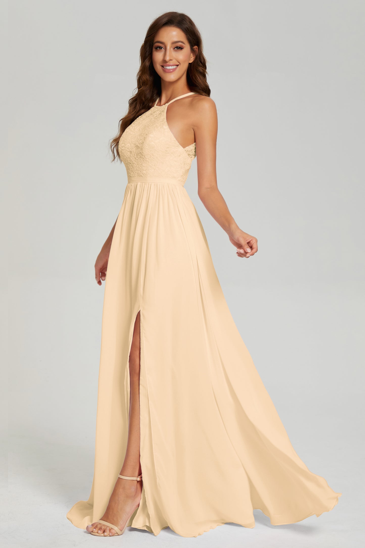 A-line Split Halter Prom Dresses