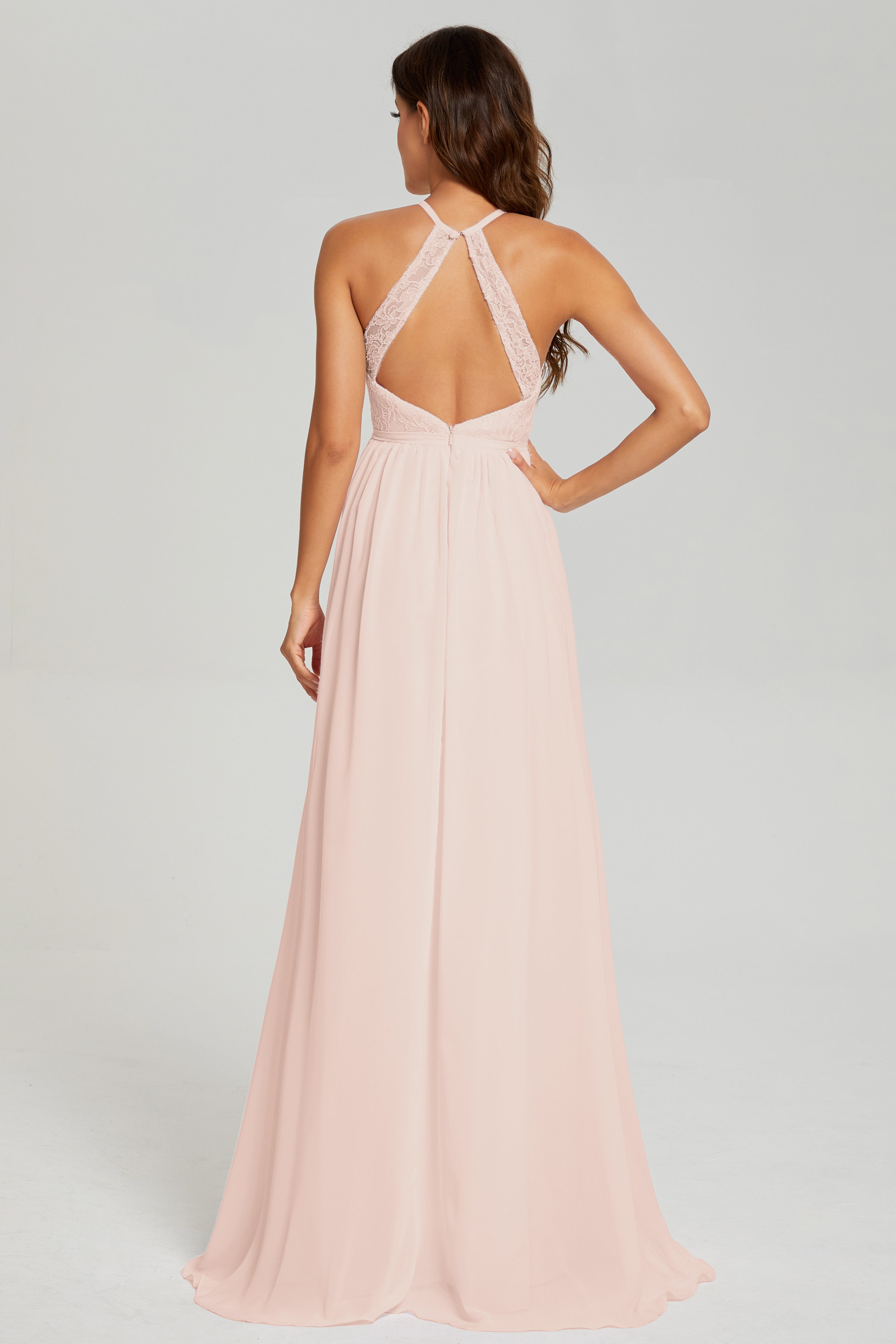 A-line Split Halter Prom Dresses