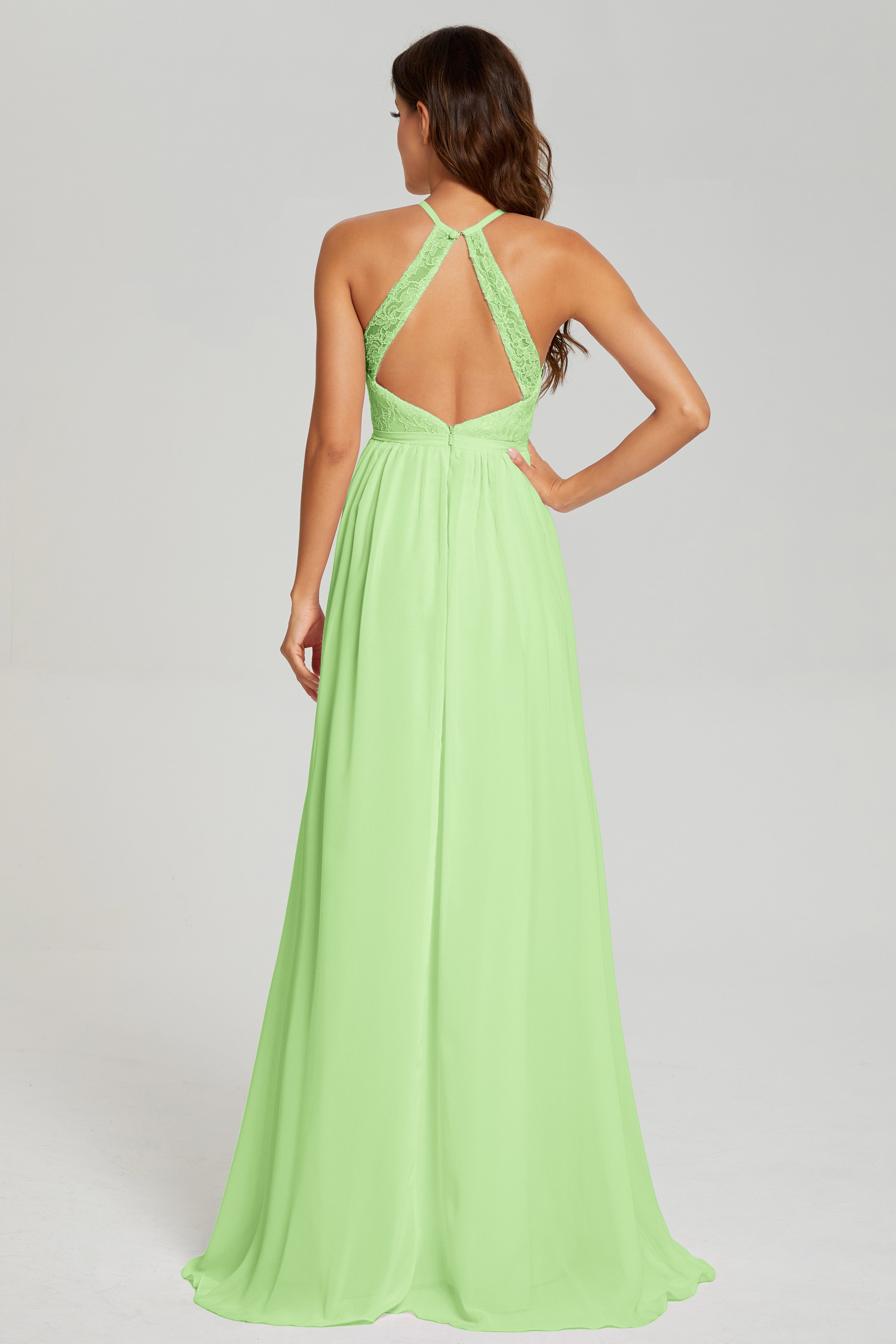 A-line Split Halter Prom Dresses