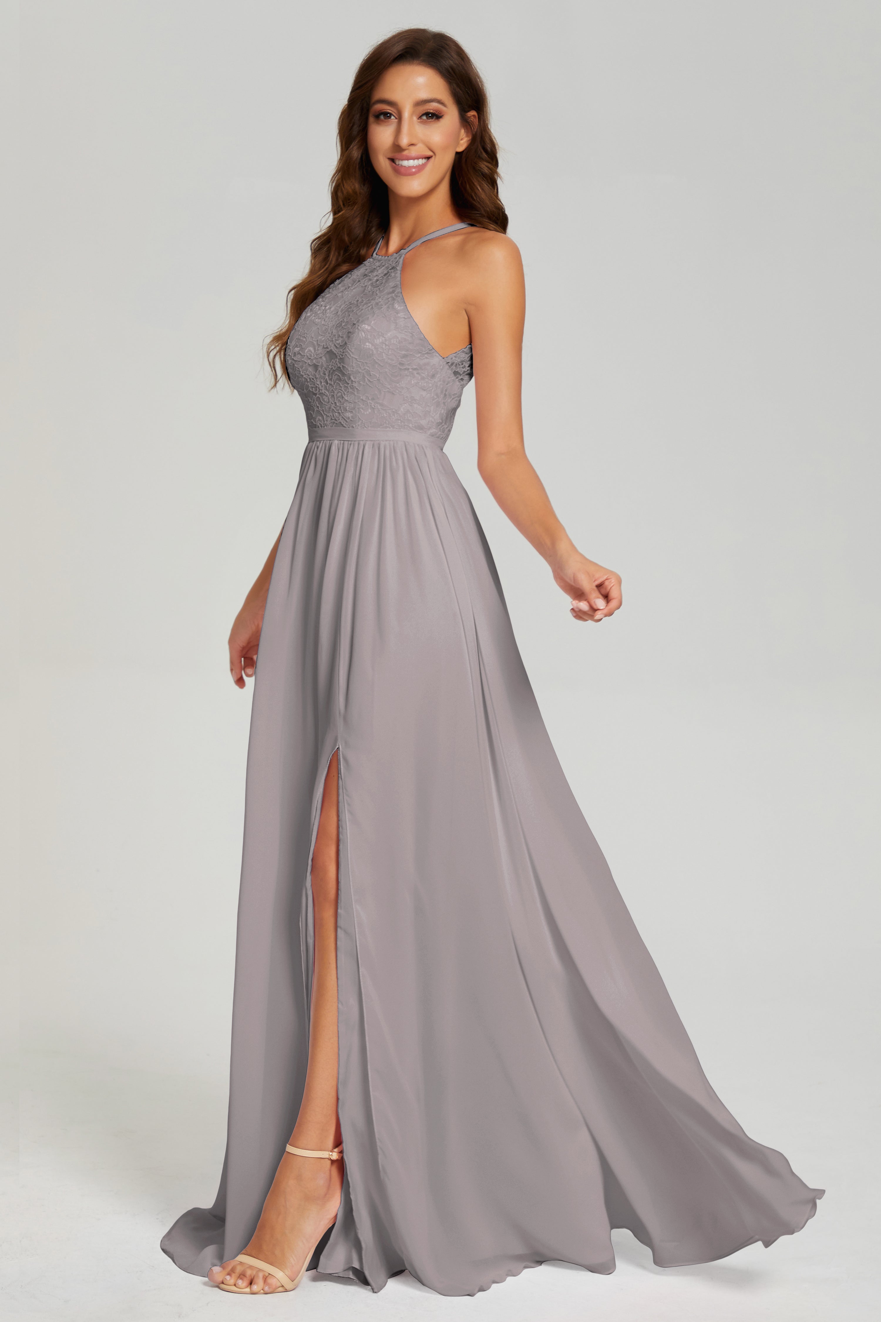 A-line Split Halter Prom Dresses