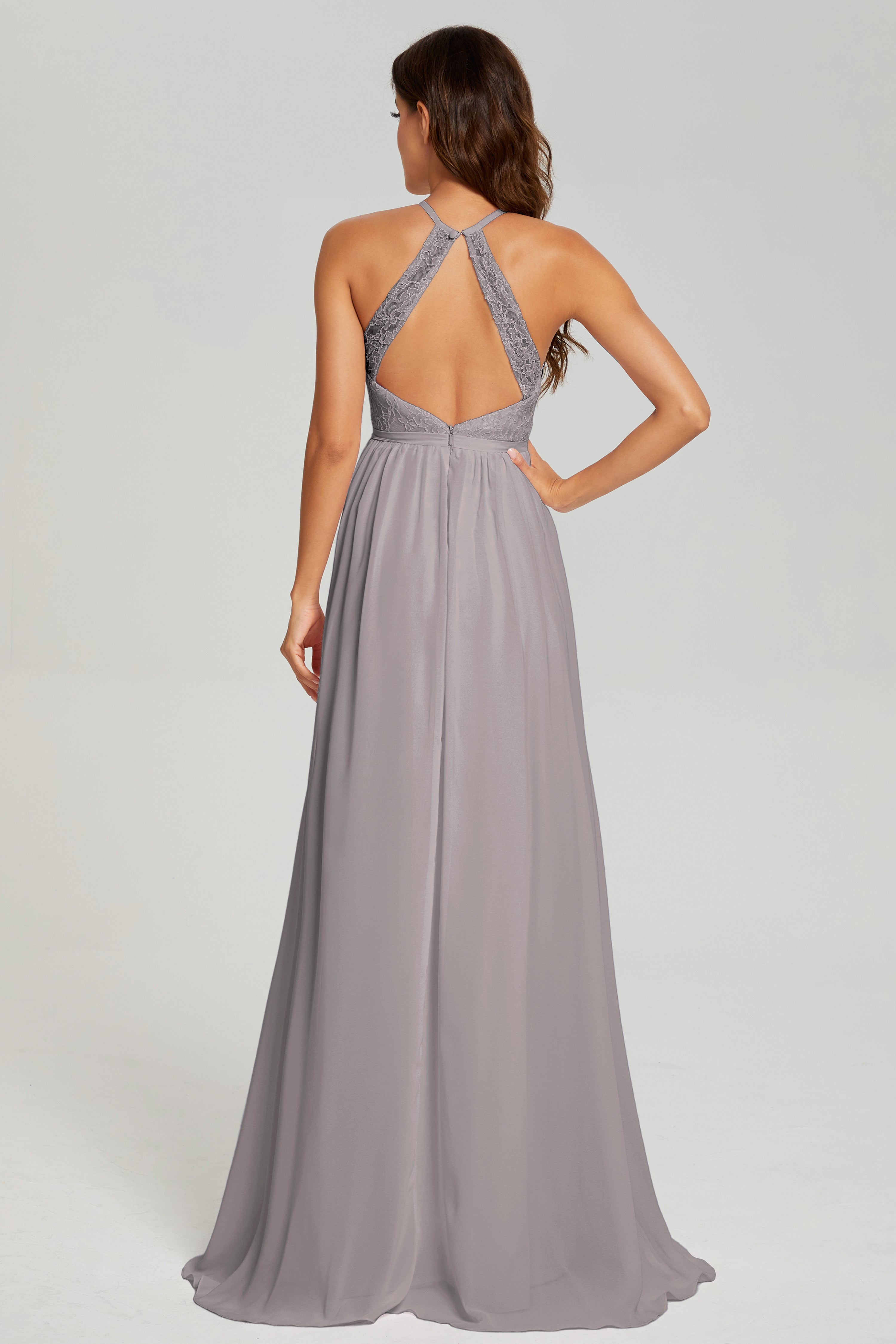 A-line Split Halter Prom Dresses