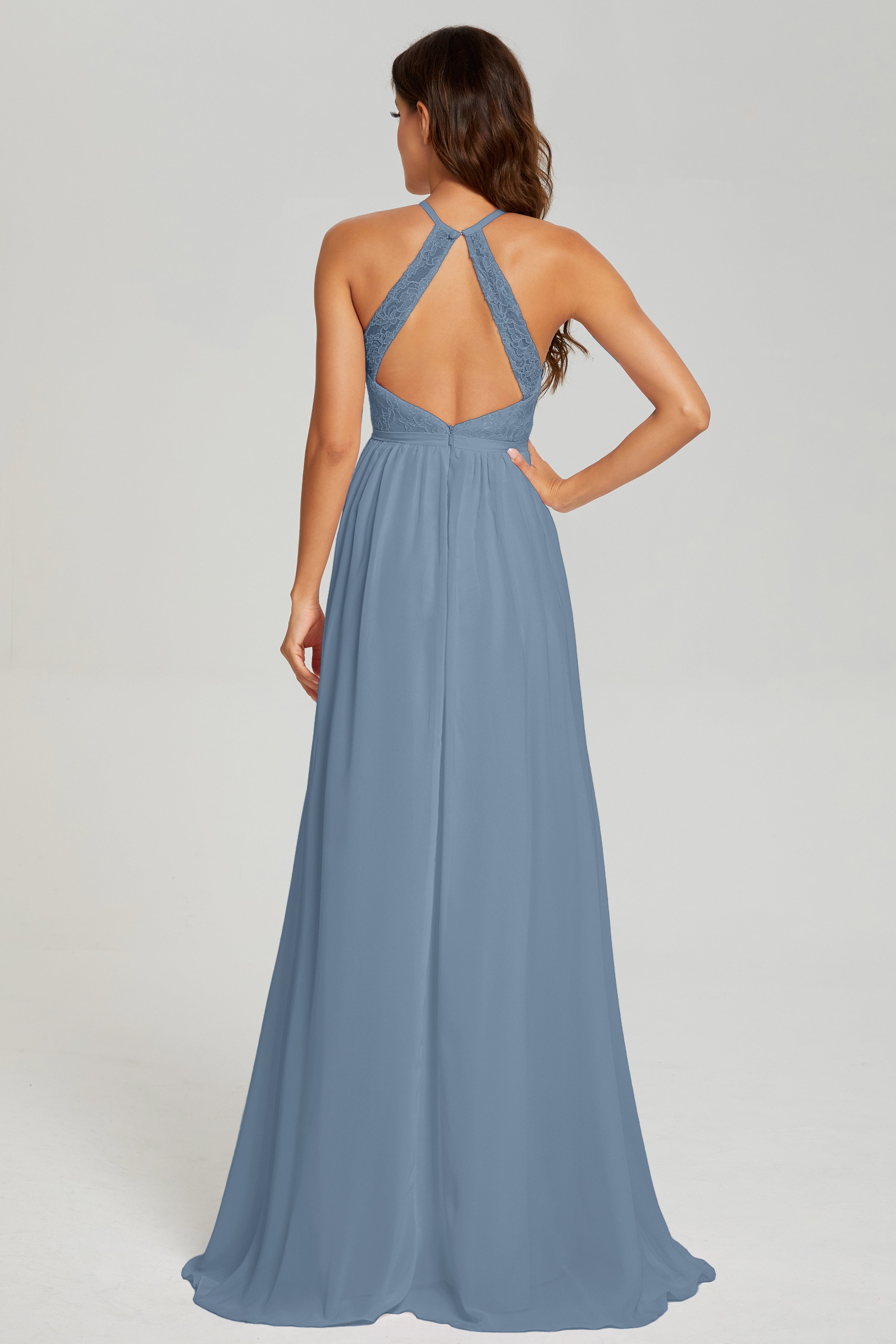 A-line Split Halter Prom Dresses