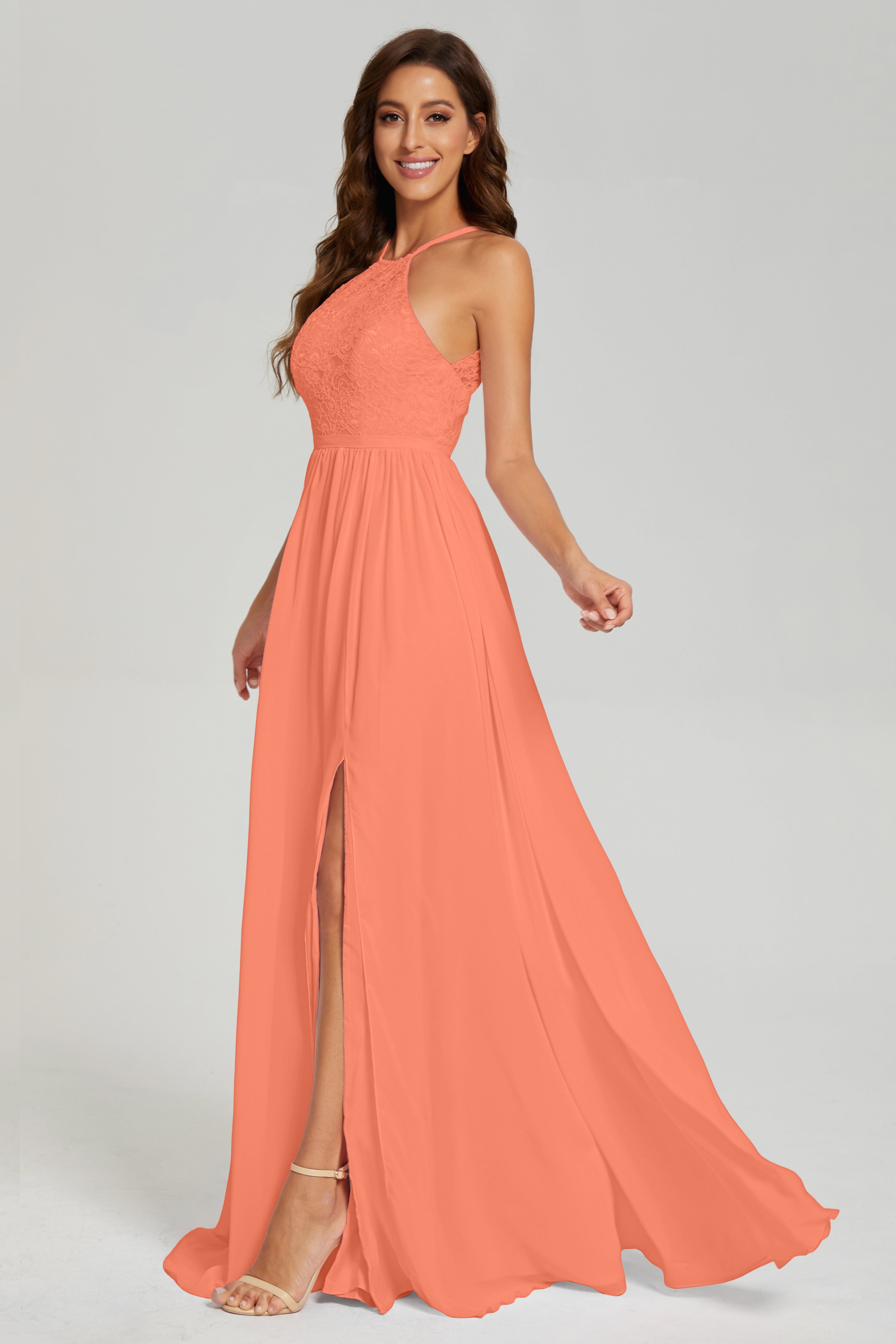 A-line Split Halter Prom Dresses