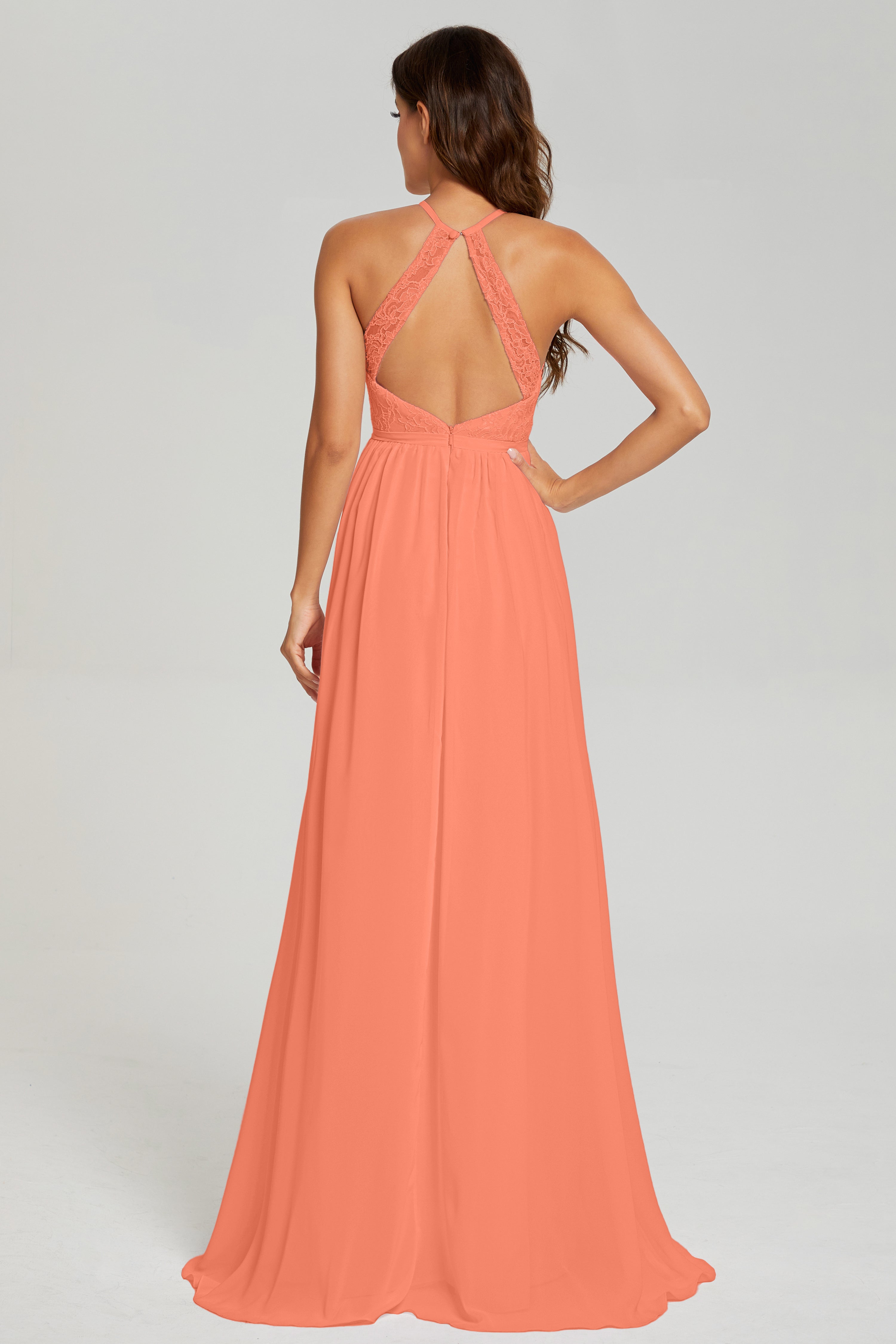 A-line Split Halter Prom Dresses