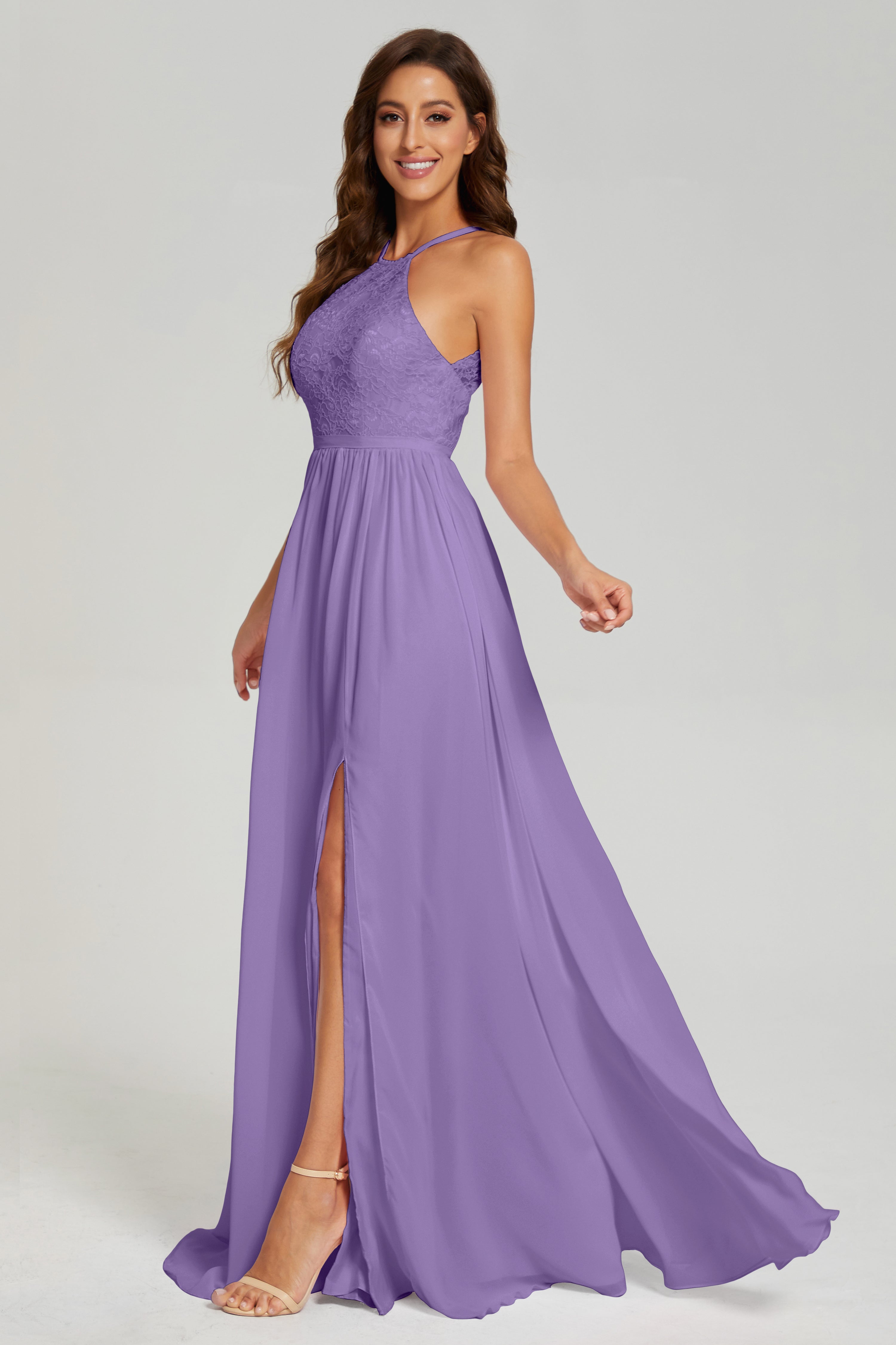 A-line Split Halter Prom Dresses