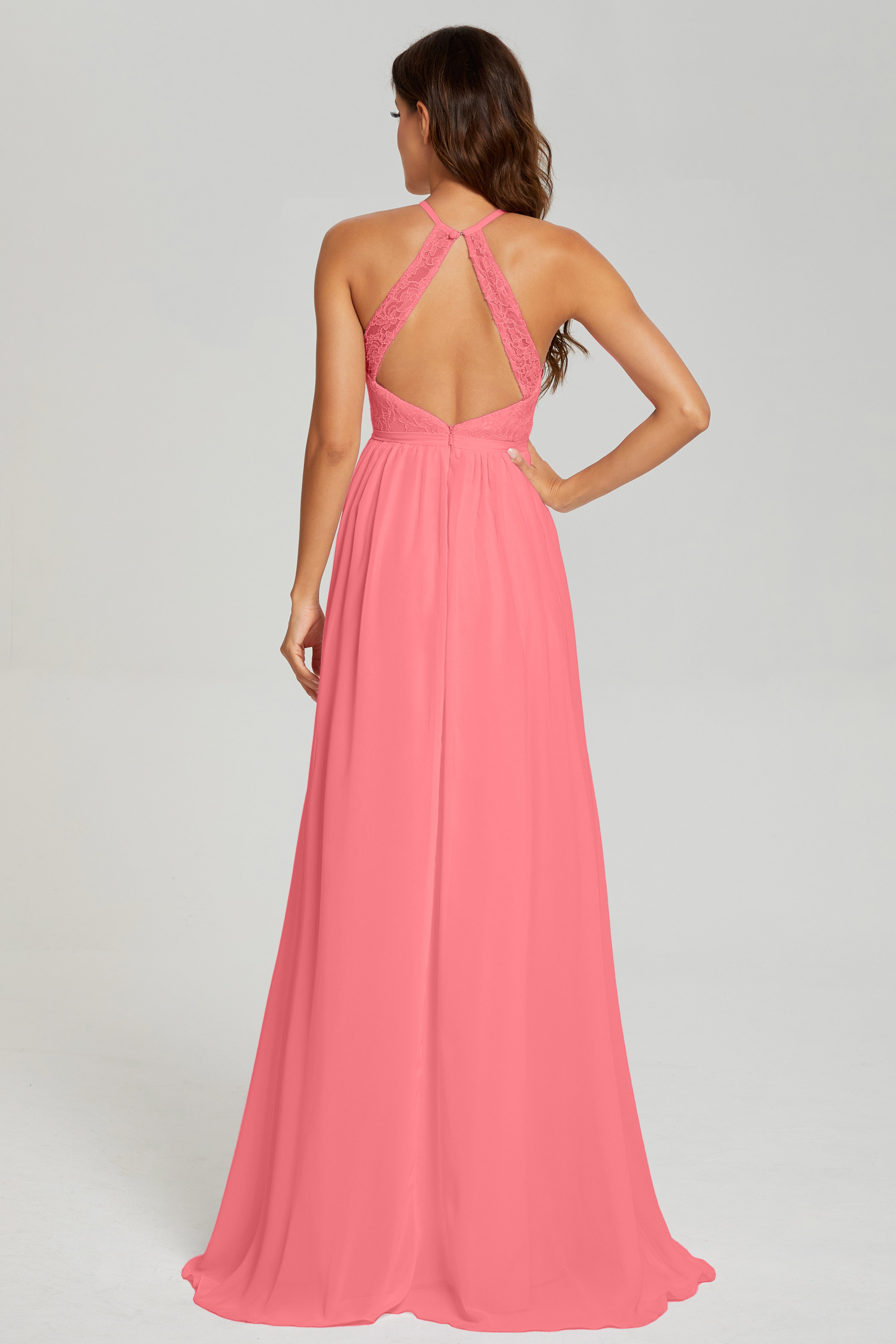 A-line Split Halter Prom Dresses