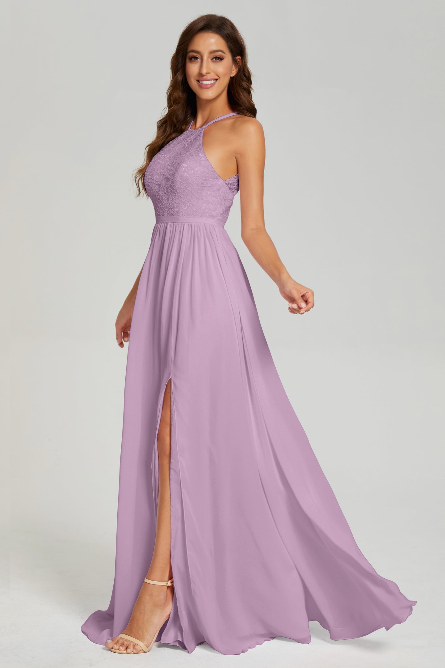 A-line Split Halter Prom Dresses