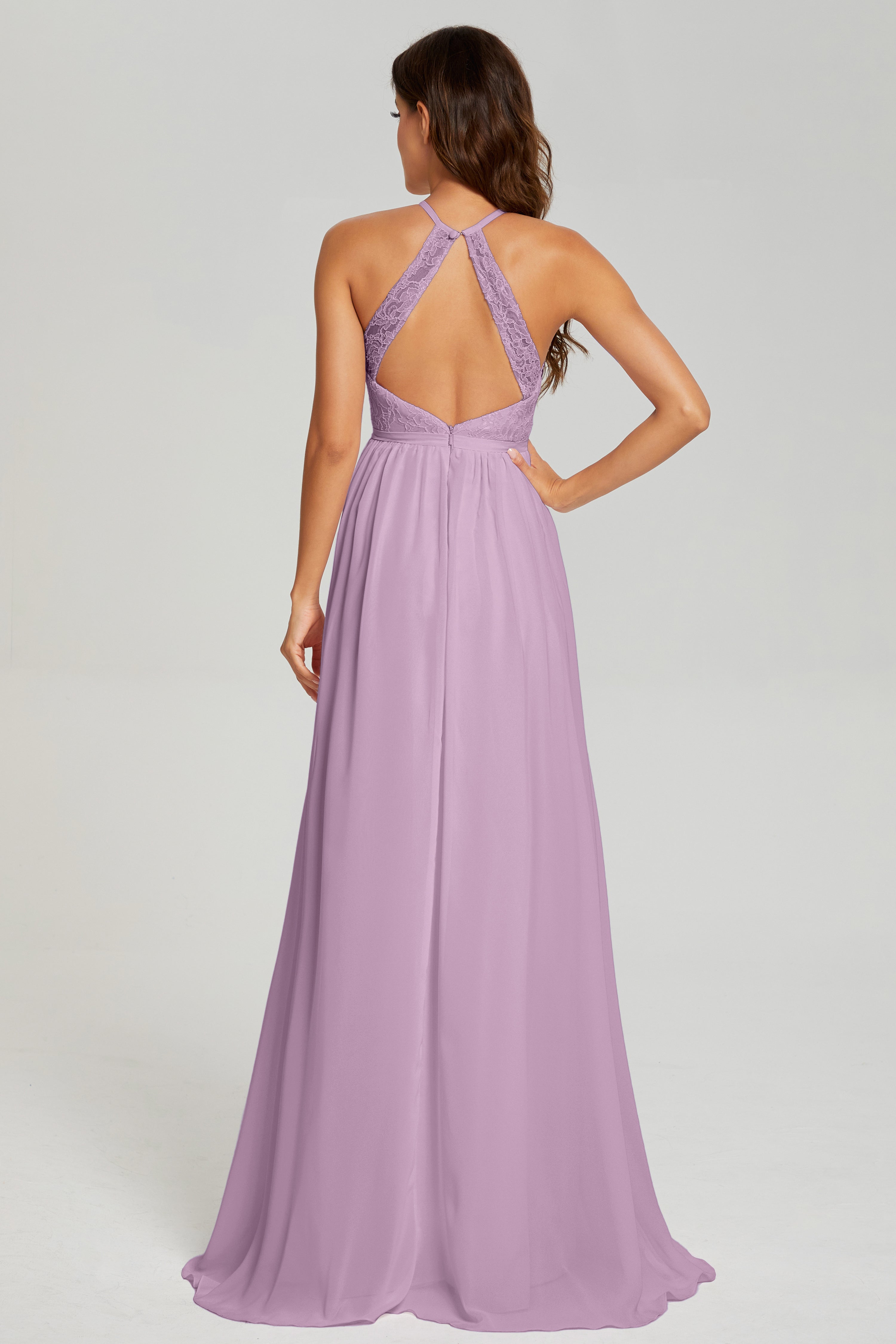 A-line Split Halter Prom Dresses