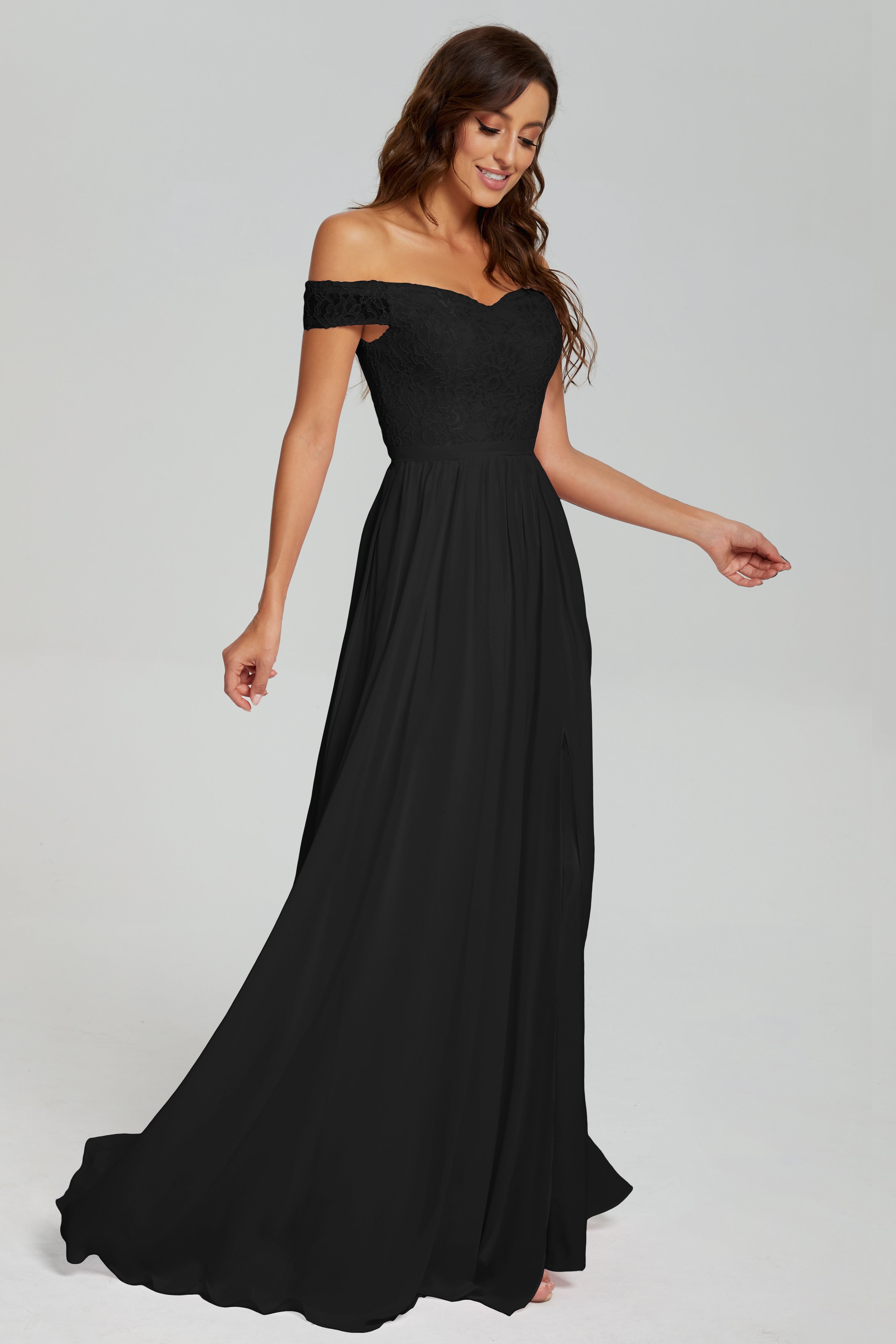 A-line Split Off the Shoulder Prom Dresses