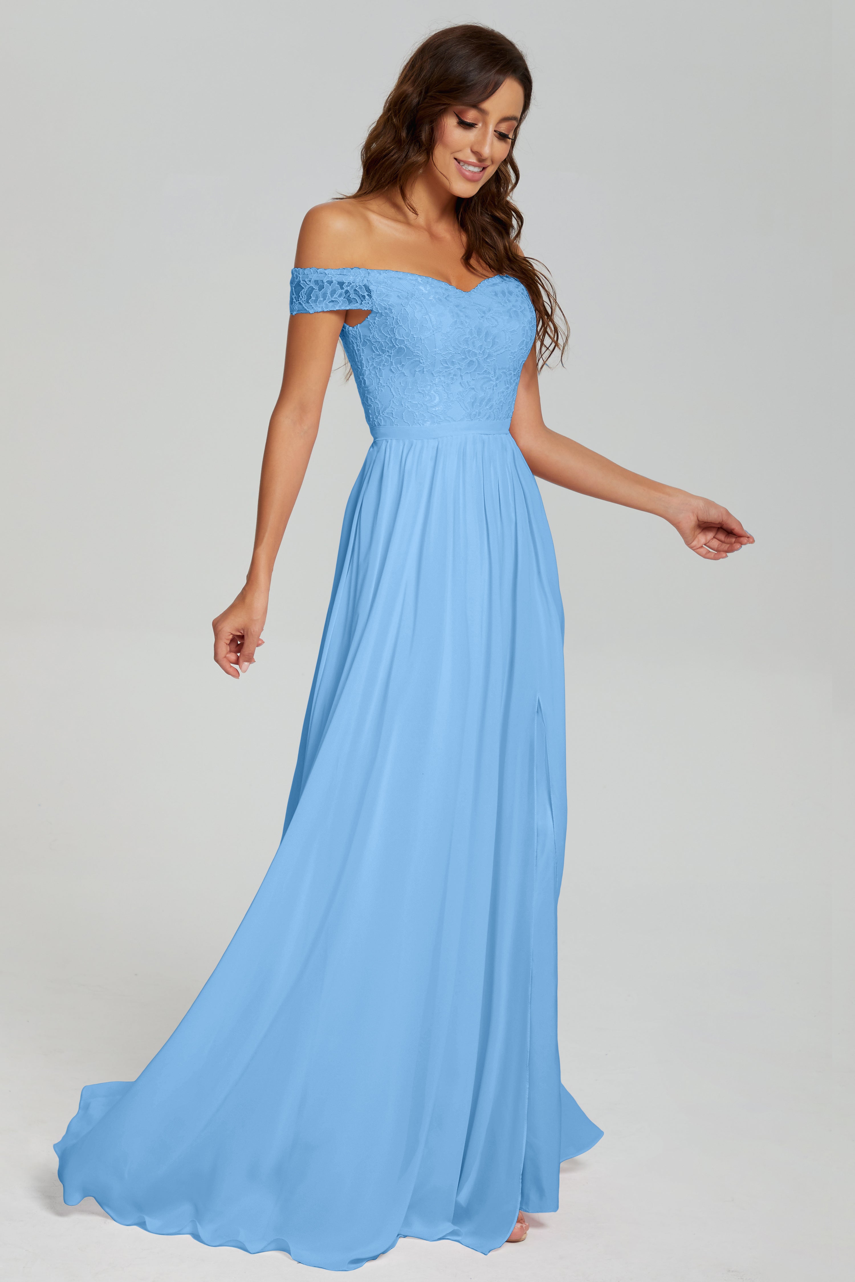 A-line Split Off the Shoulder Prom Dresses