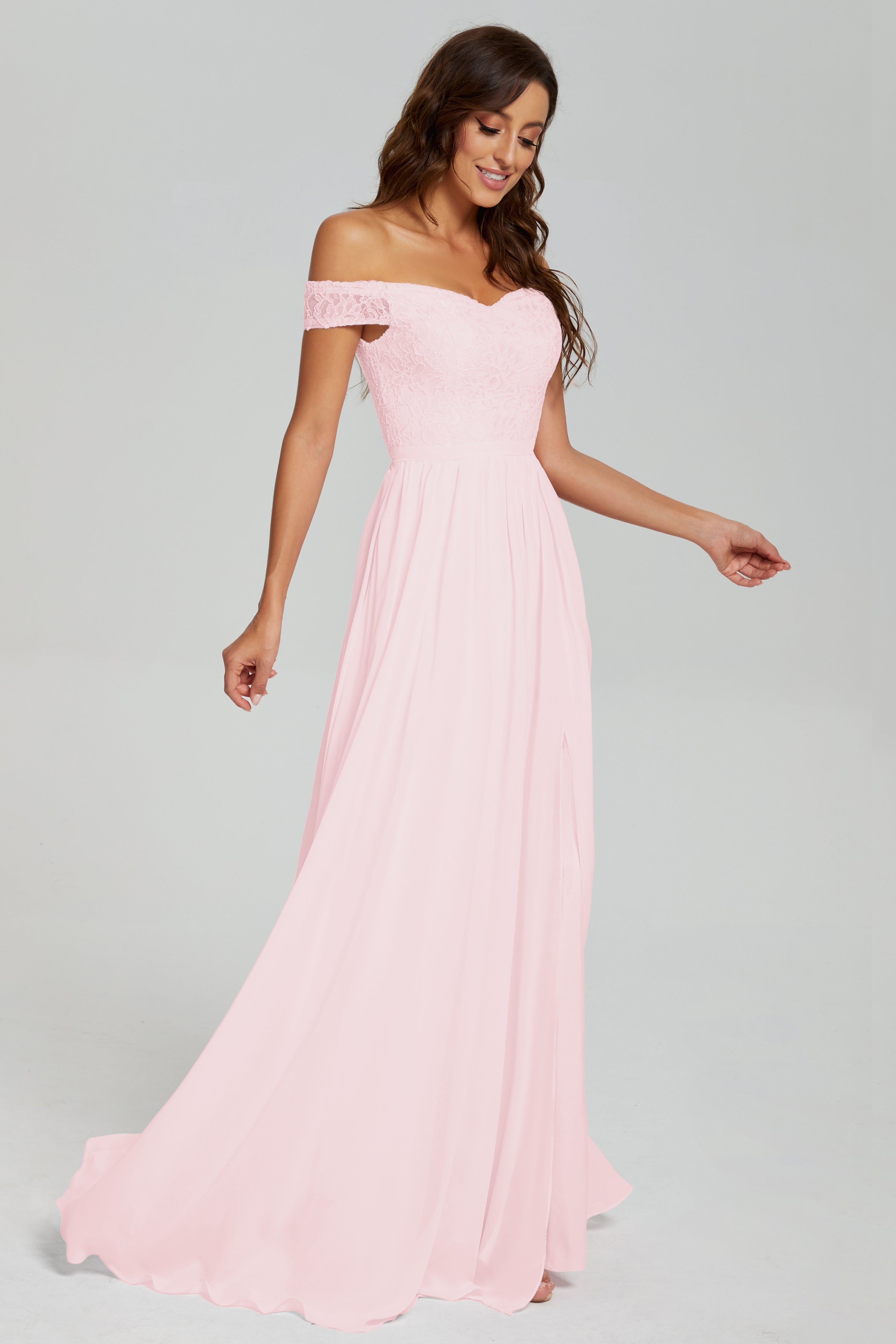 A-line Split Off the Shoulder Prom Dresses