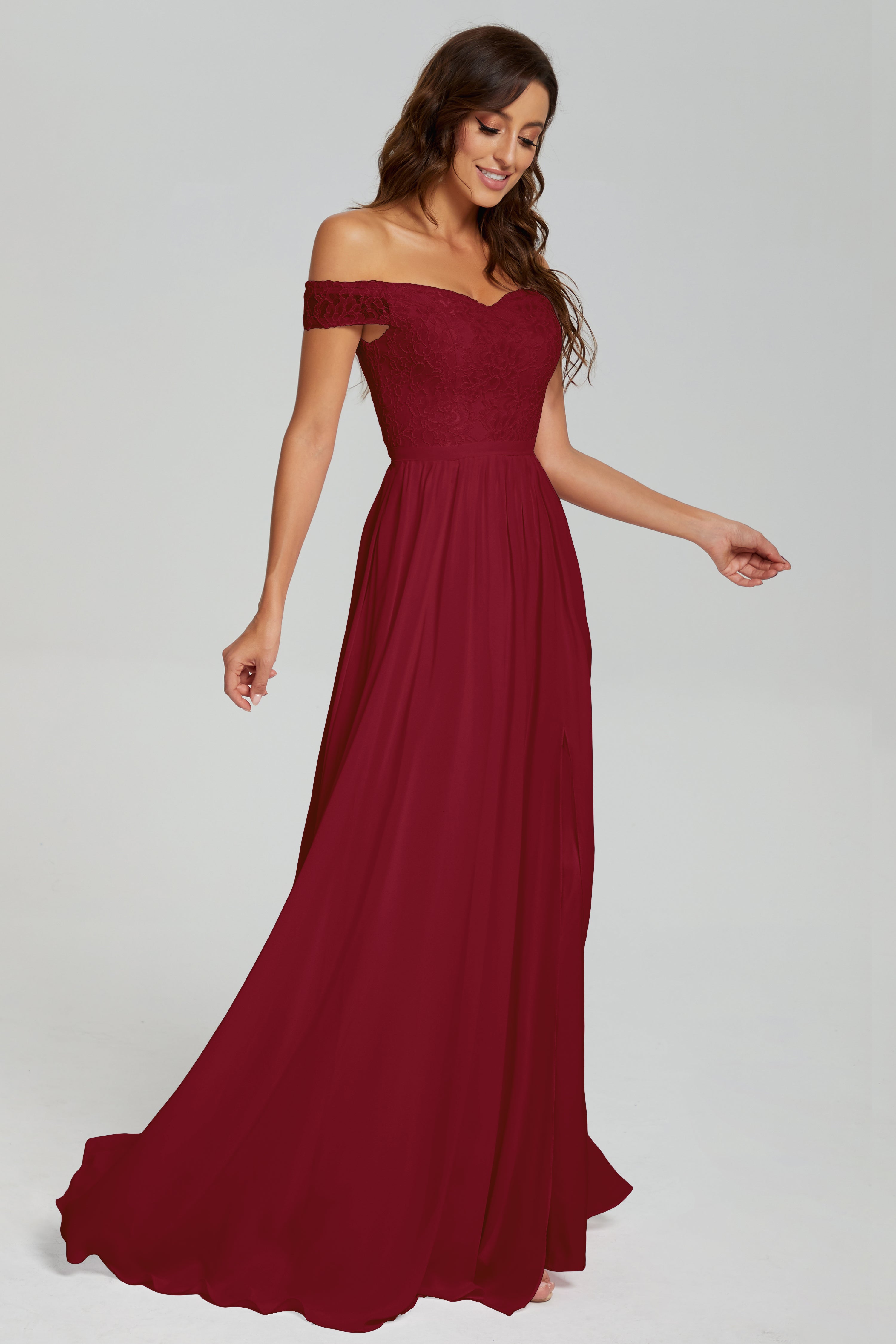 A-line Split Off the Shoulder Prom Dresses