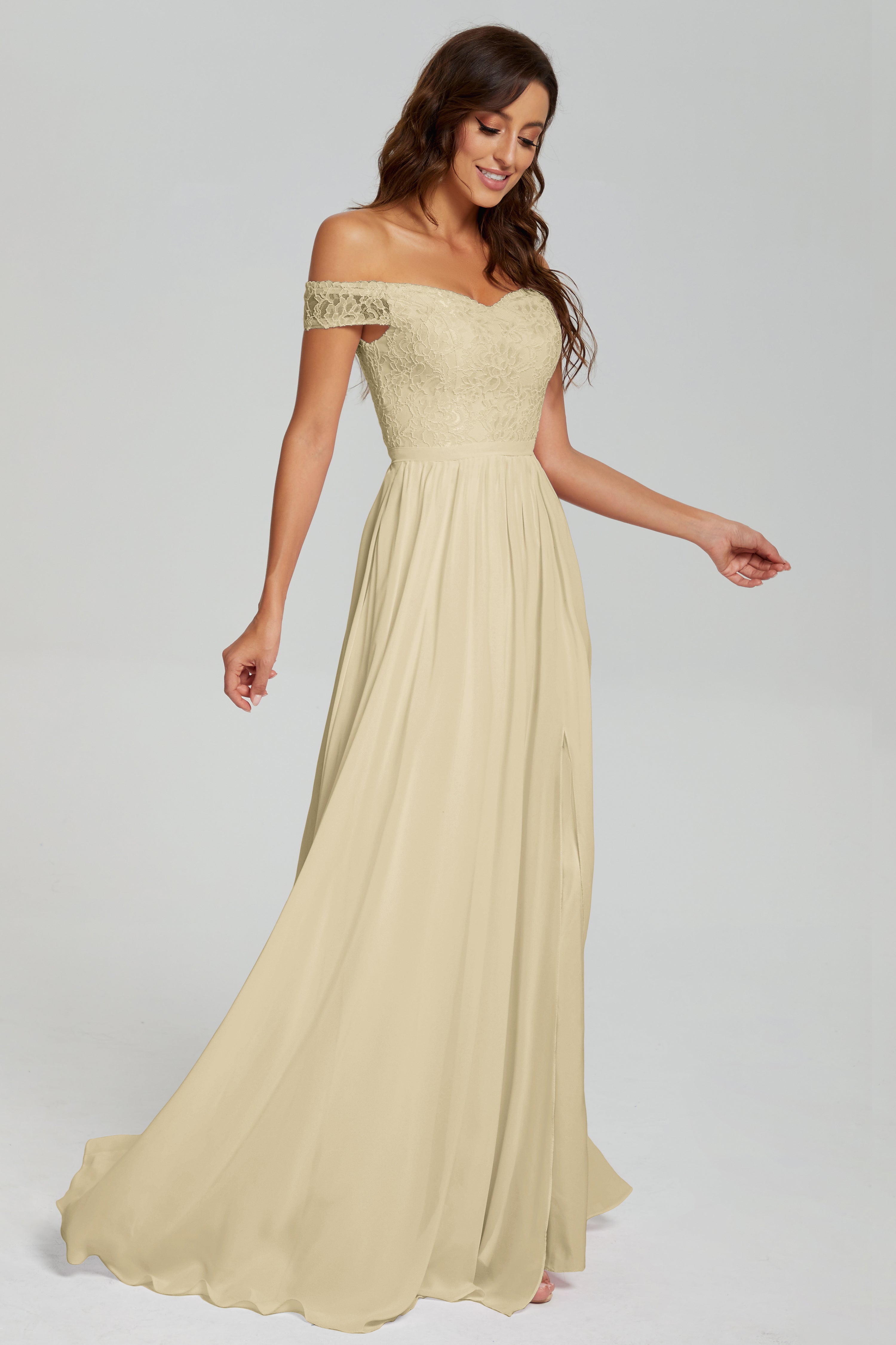 A-line Split Off the Shoulder Prom Dresses