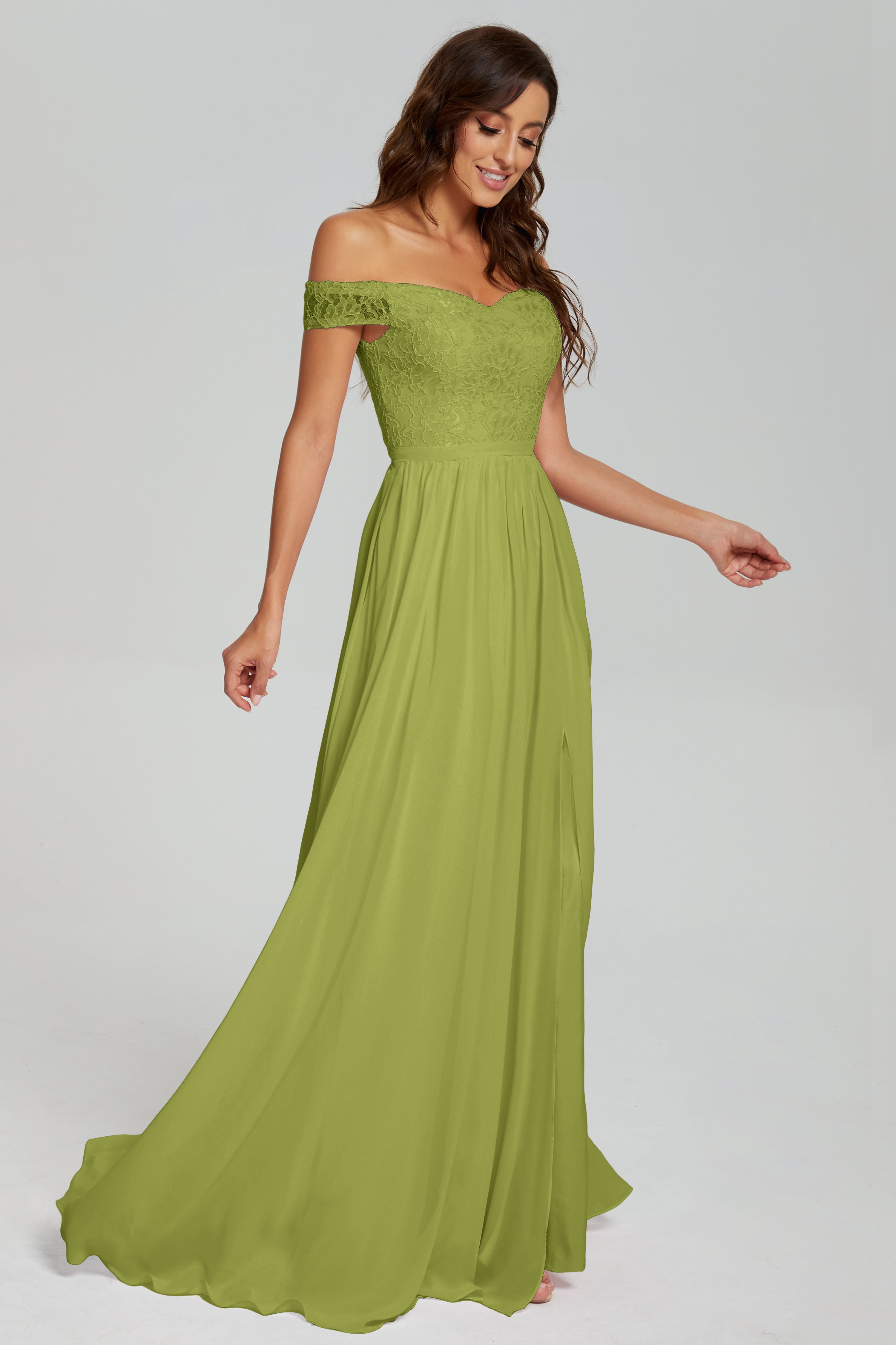 A-line Split Off the Shoulder Prom Dresses