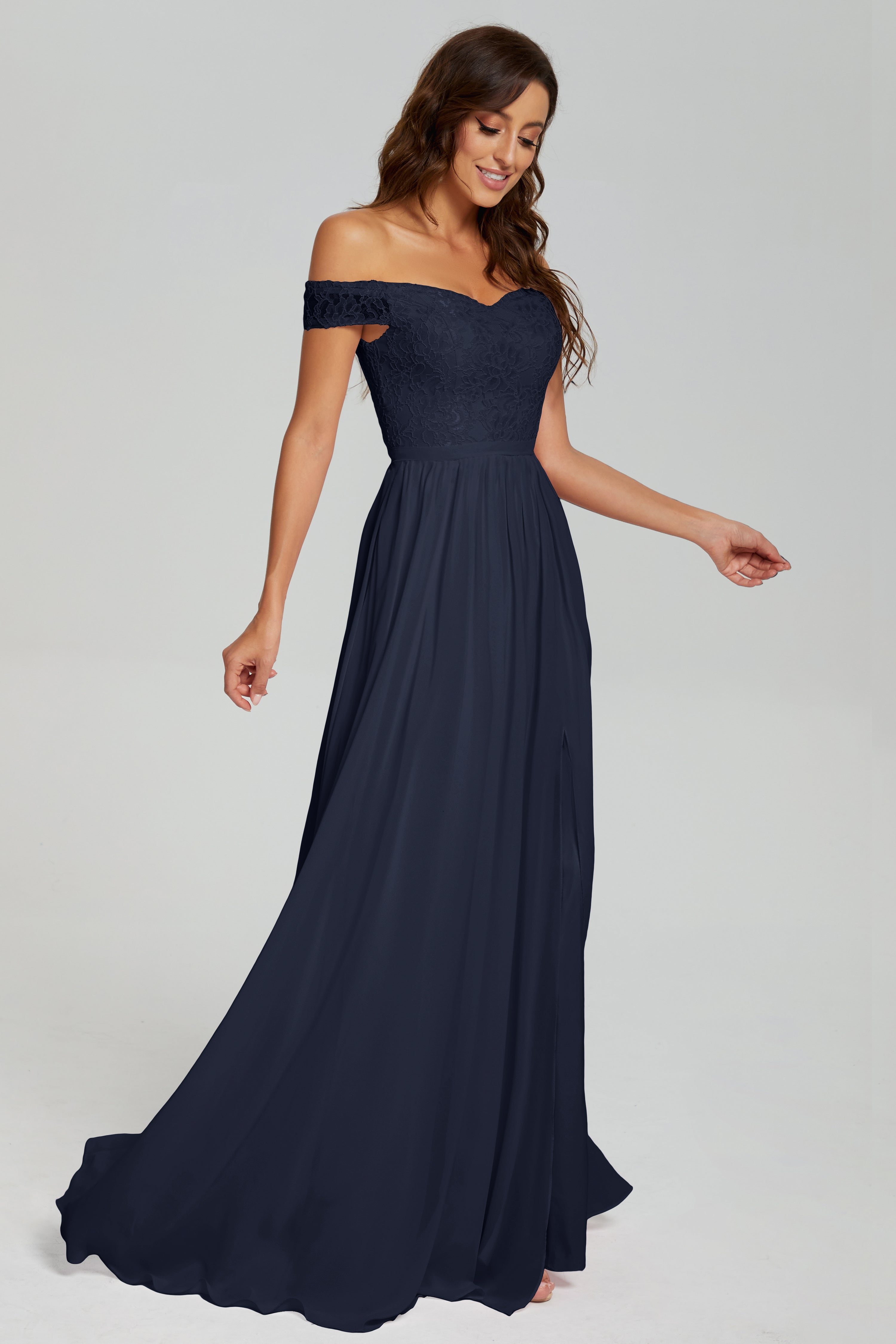 A-line Split Off the Shoulder Prom Dresses