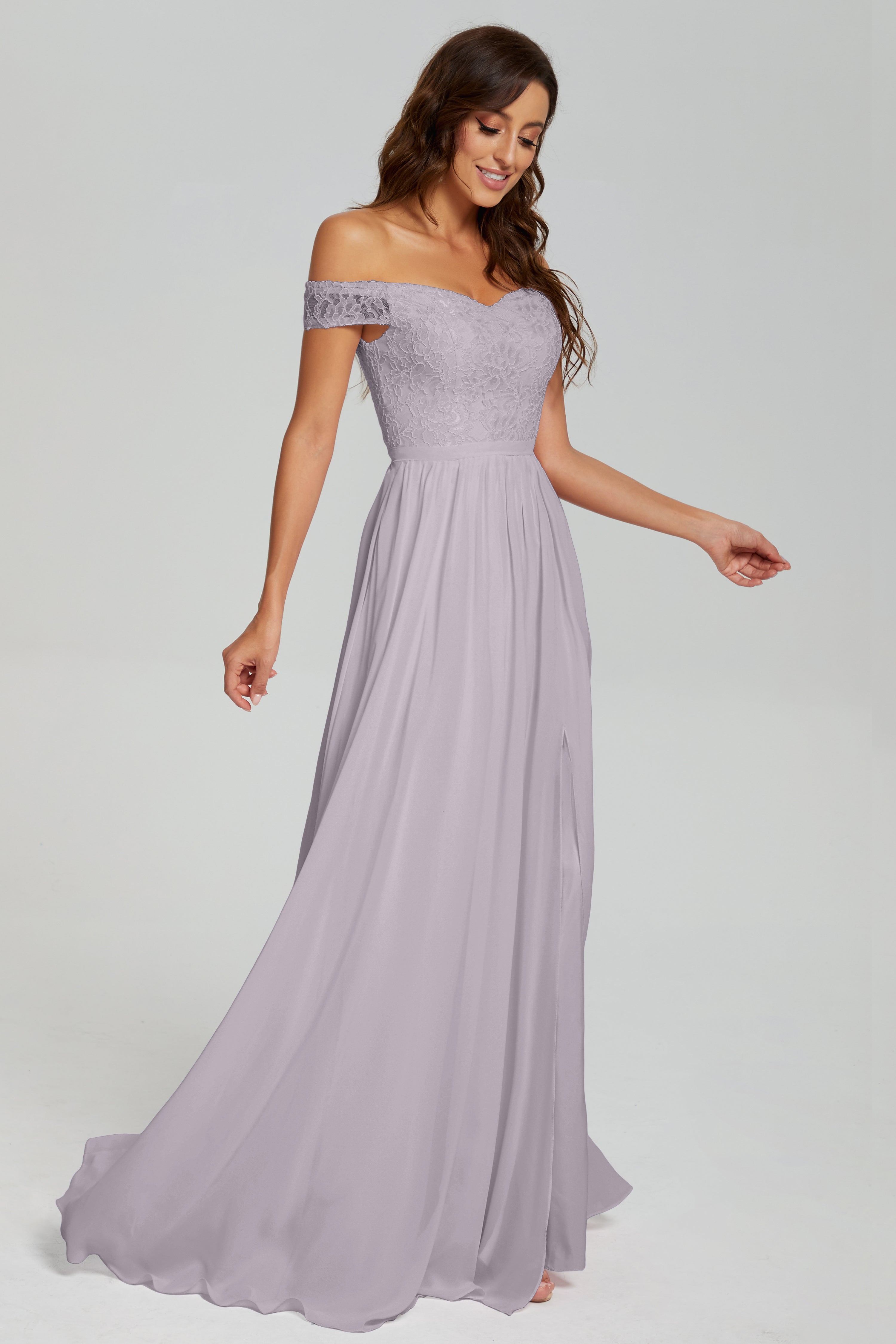 A-line Split Off the Shoulder Prom Dresses