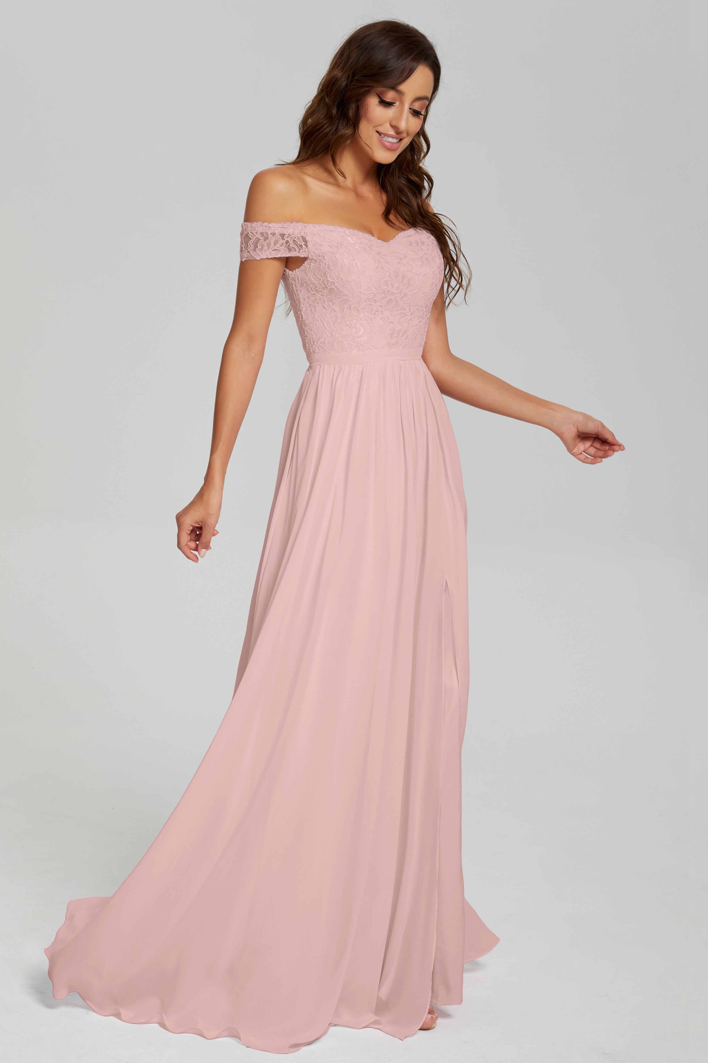 A-line Split Off the Shoulder Prom Dresses