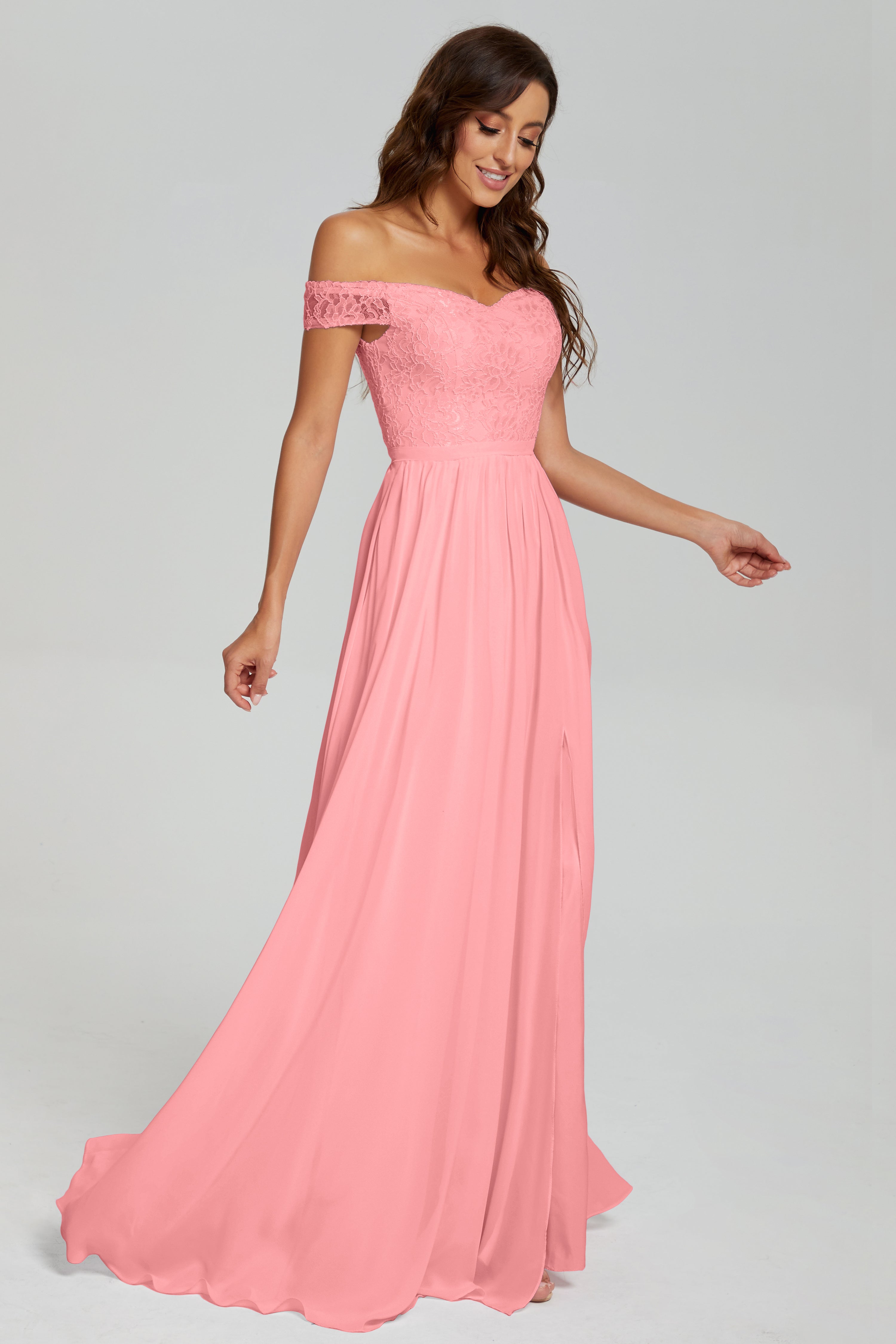 A-line Split Off the Shoulder Prom Dresses