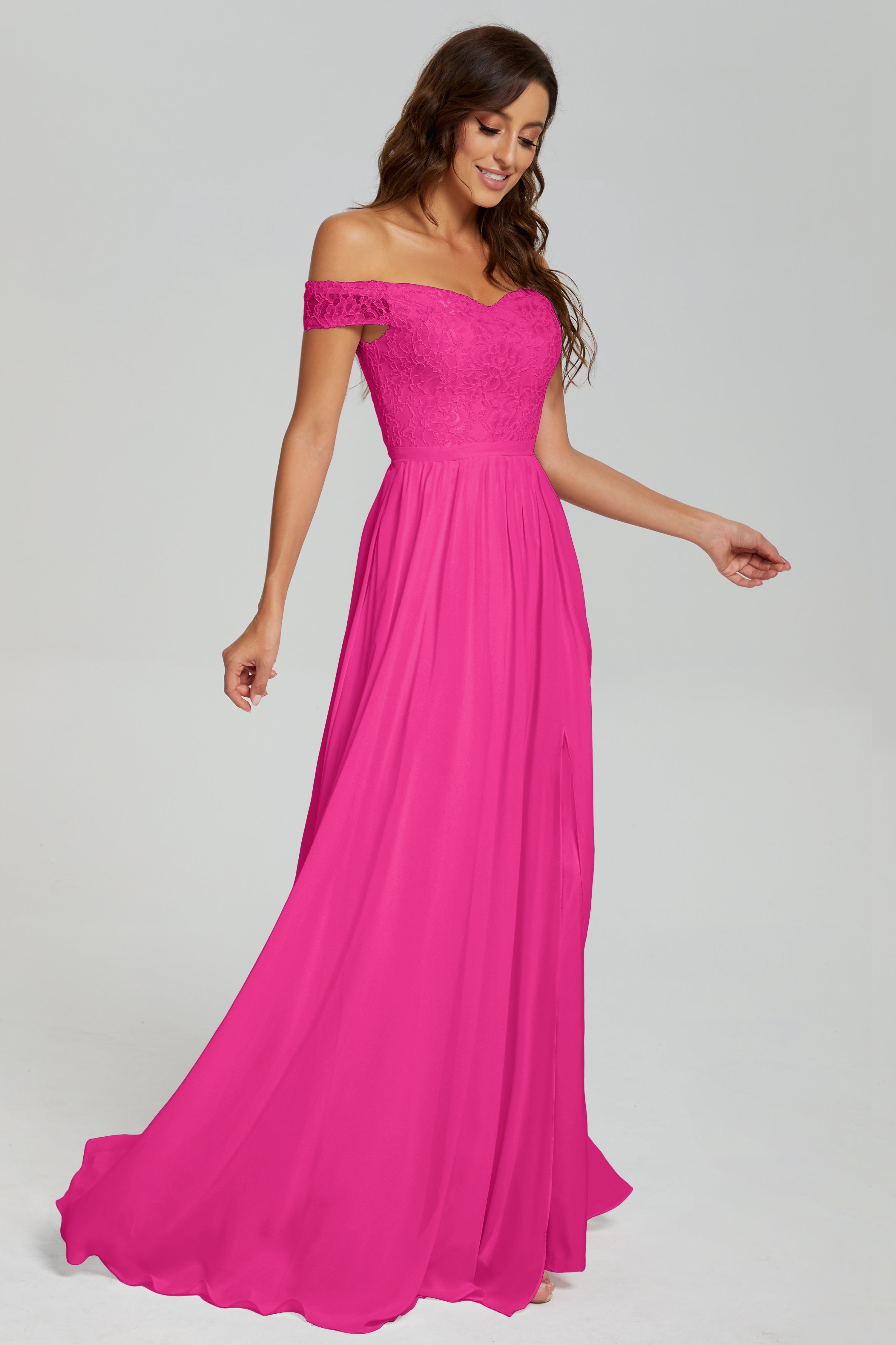 A-line Split Off the Shoulder Prom Dresses