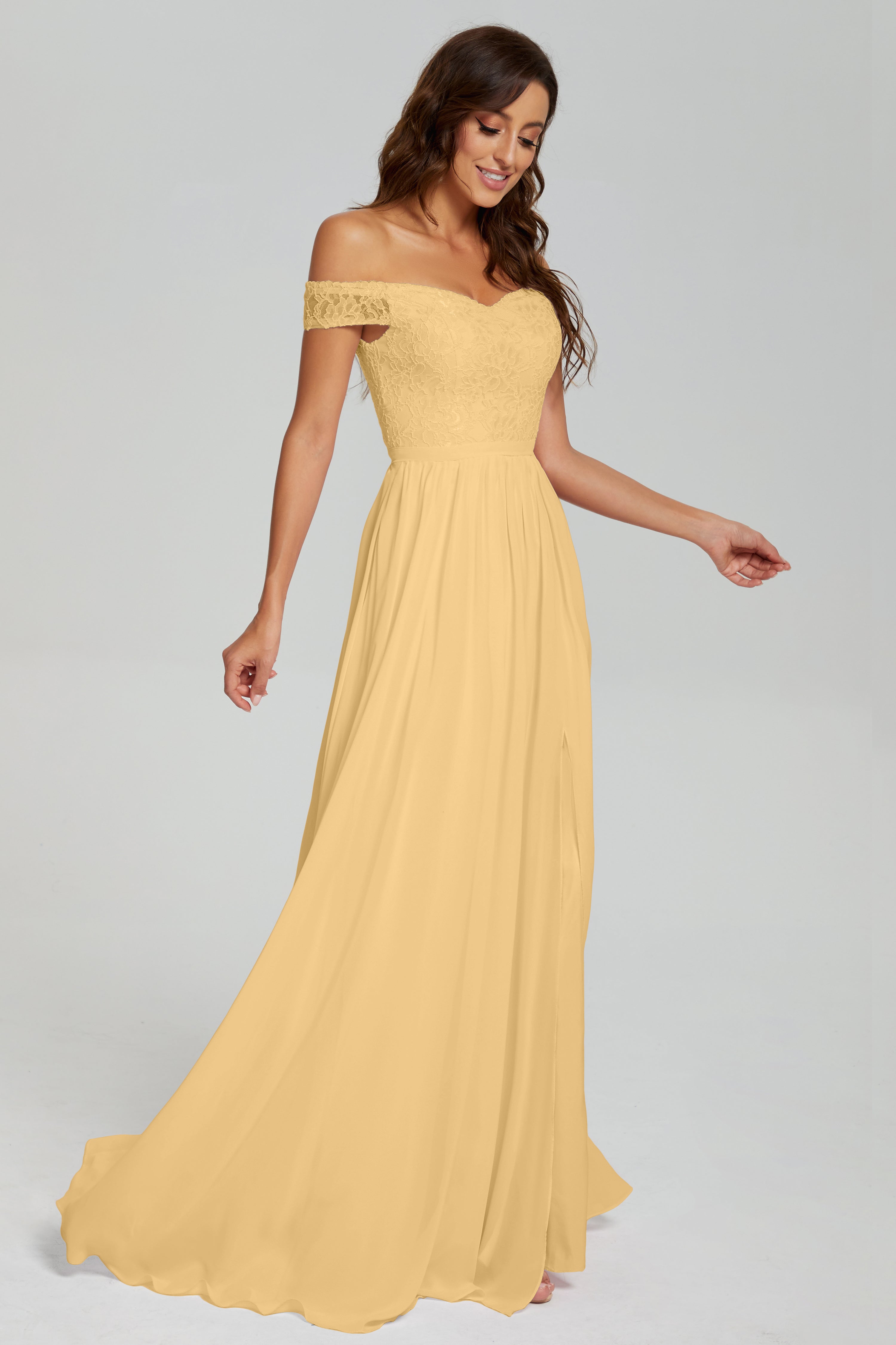 A-line Split Off the Shoulder Prom Dresses