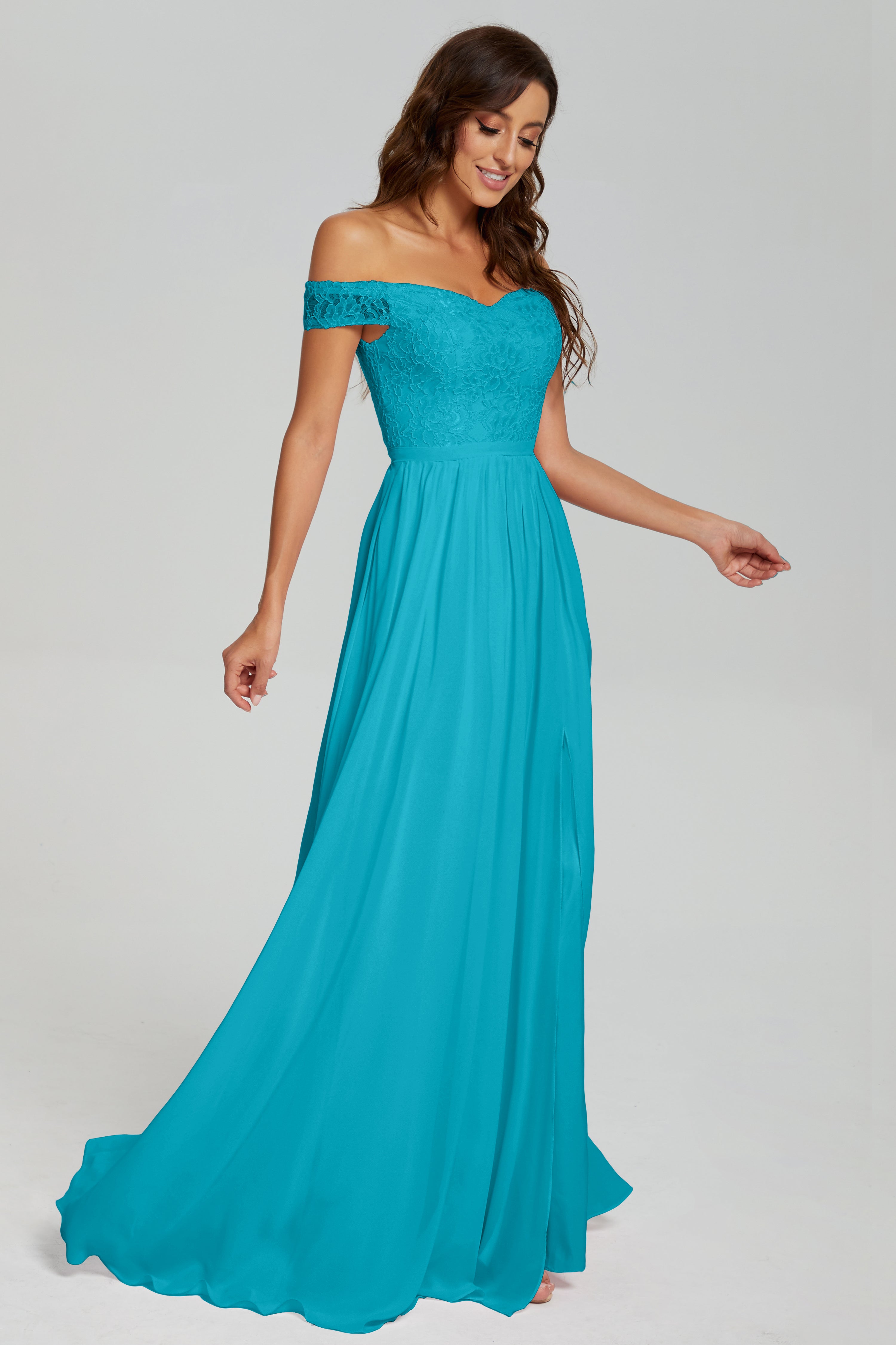 A-line Split Off the Shoulder Prom Dresses