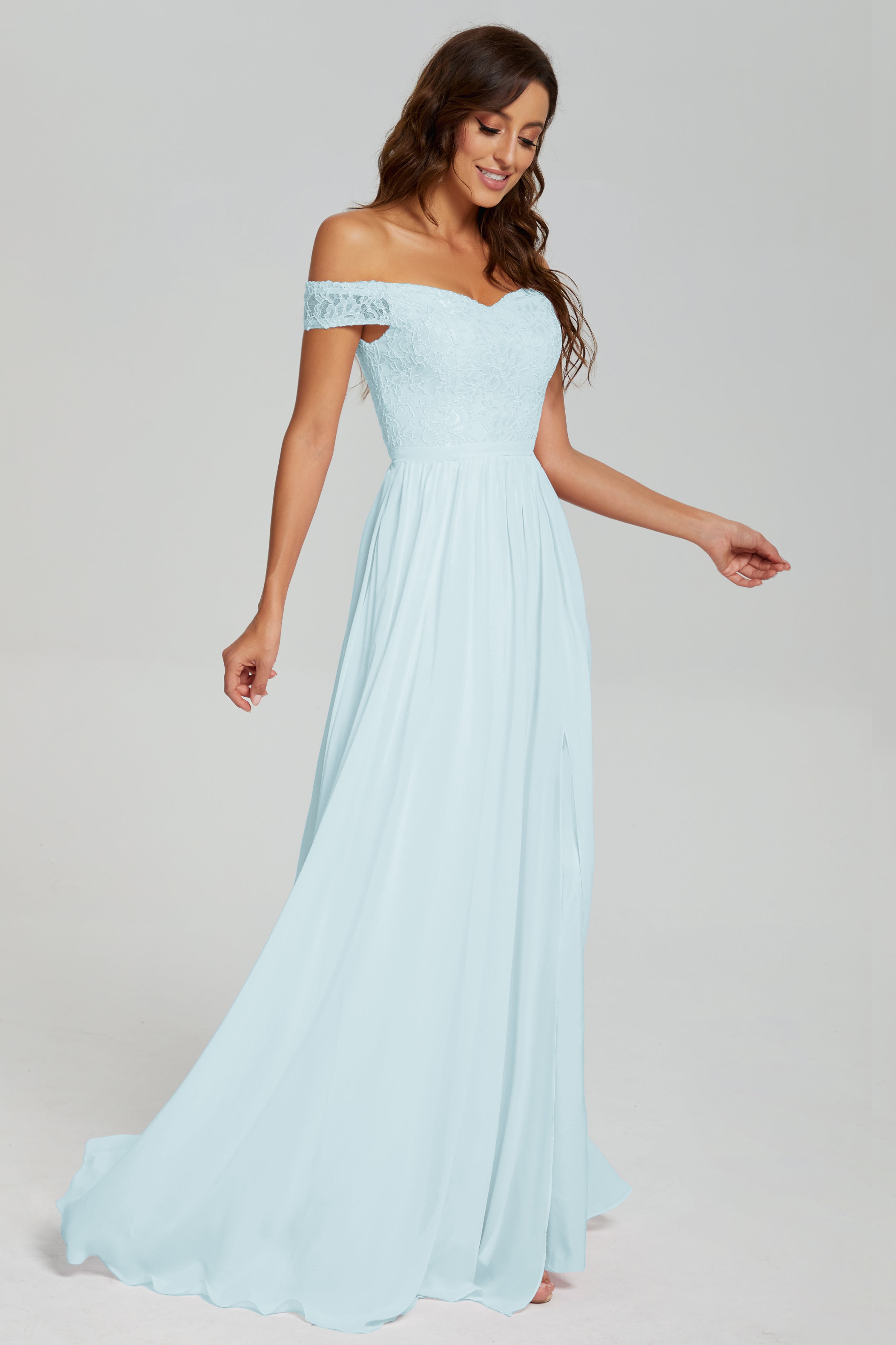 A-line Split Off the Shoulder Prom Dresses