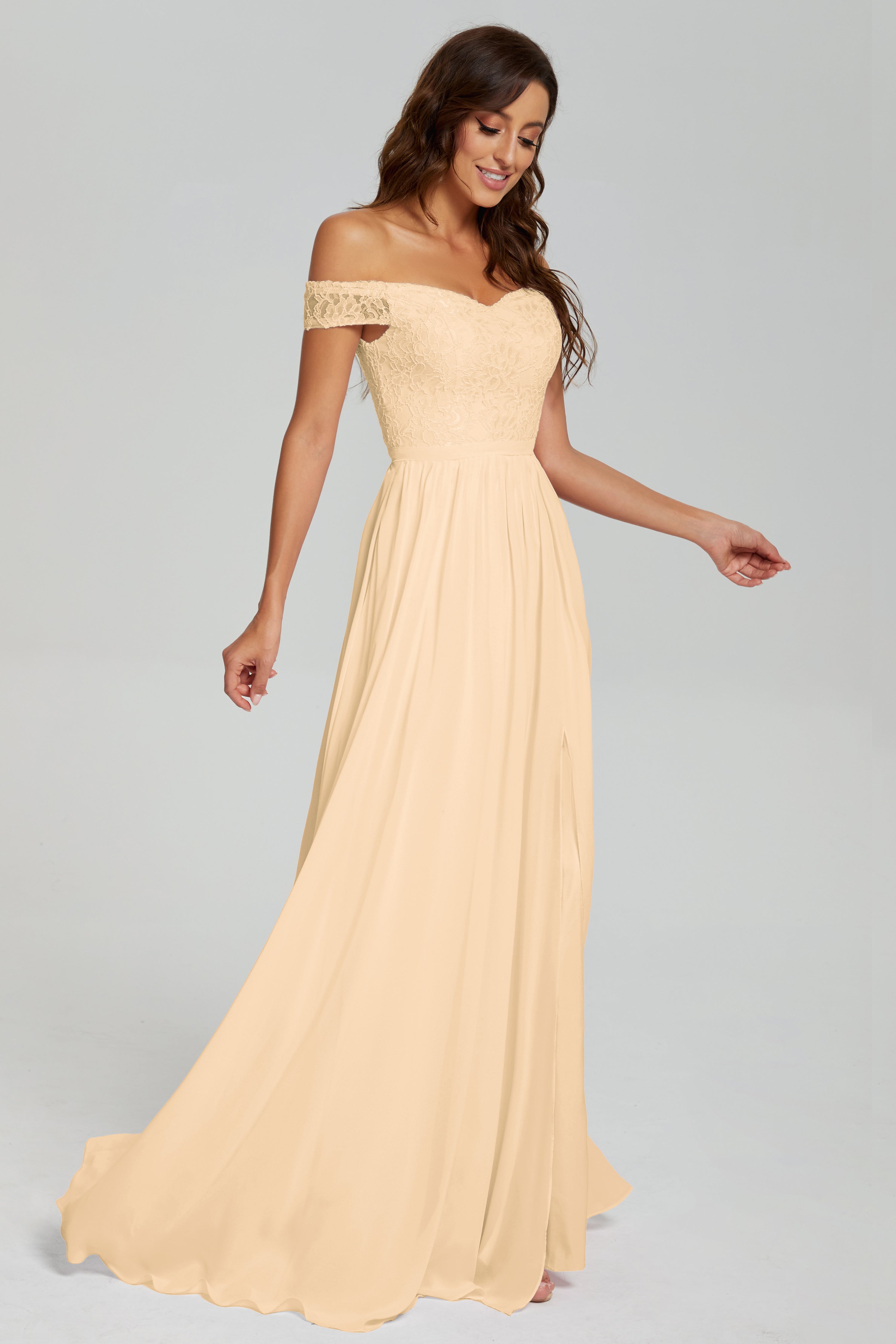 A-line Split Off the Shoulder Prom Dresses