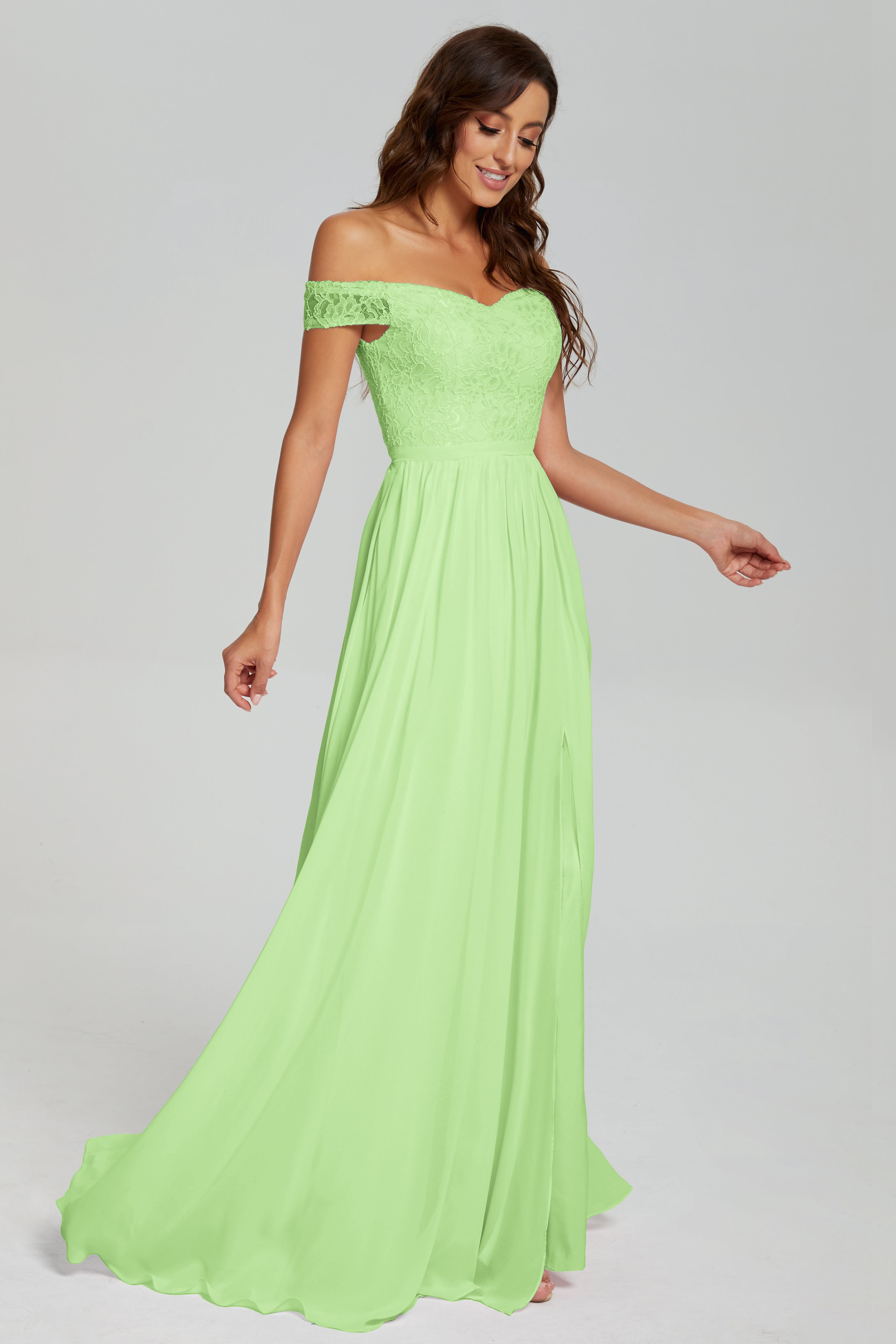 A-line Split Off the Shoulder Prom Dresses