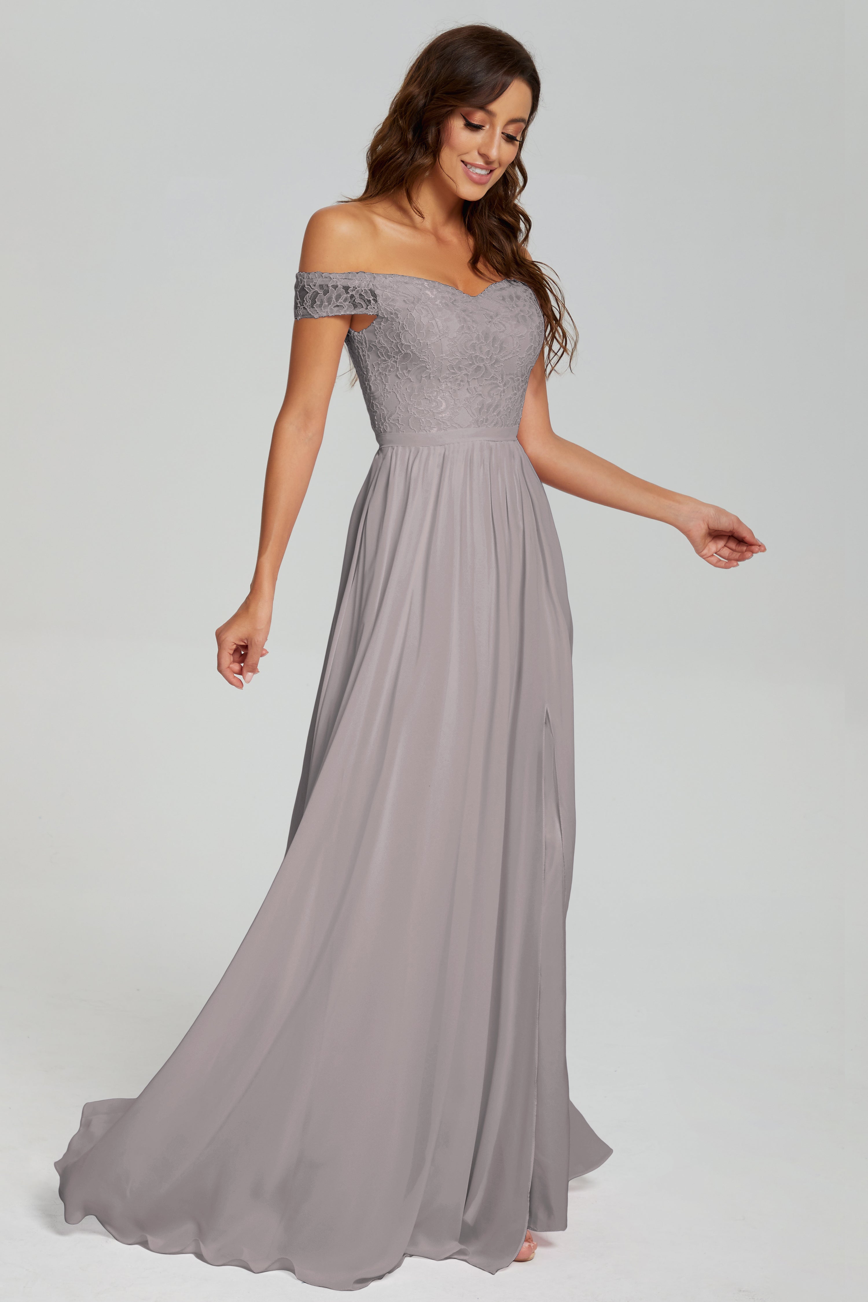 A-line Split Off the Shoulder Prom Dresses