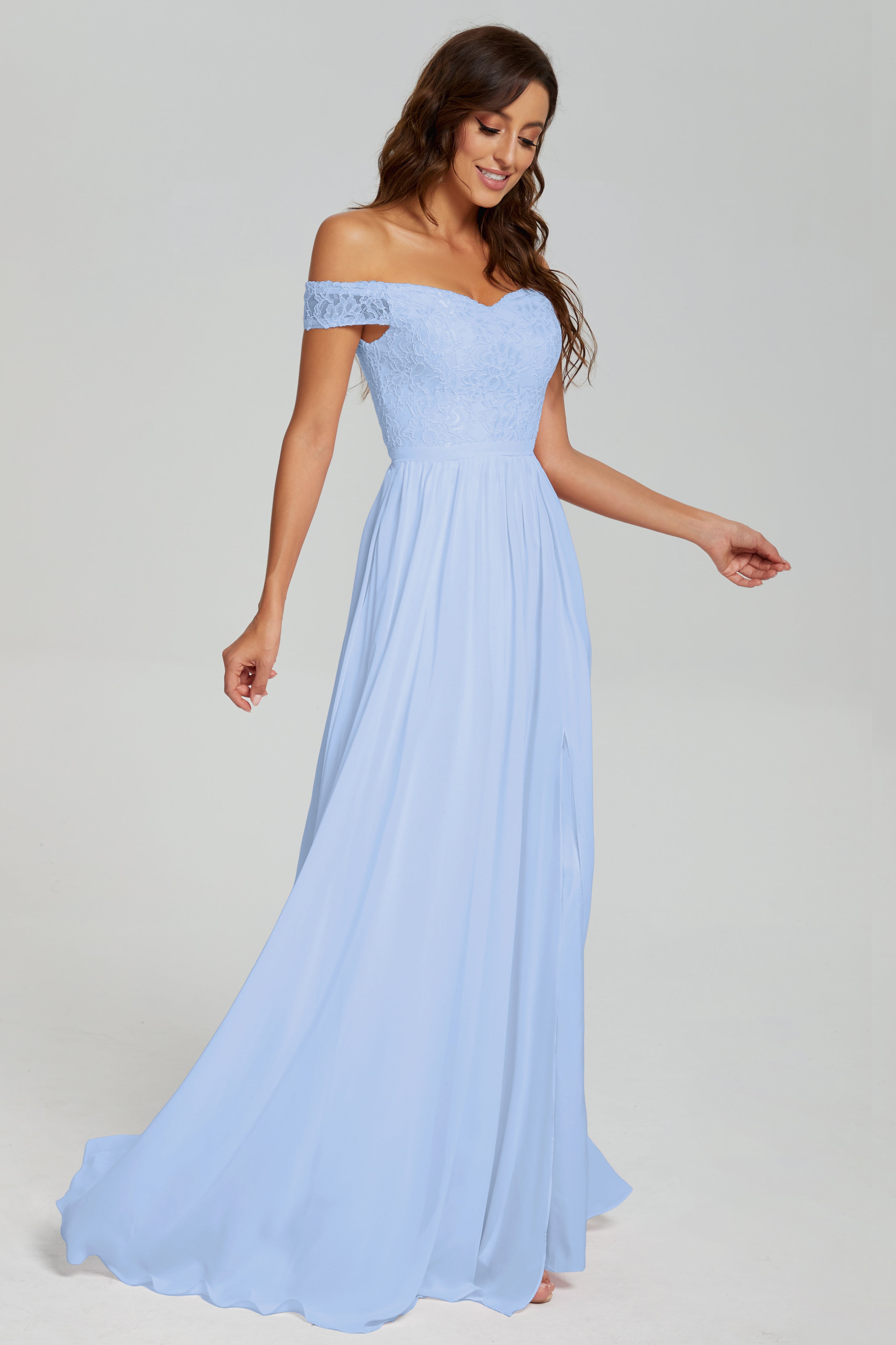 A-line Split Off the Shoulder Prom Dresses