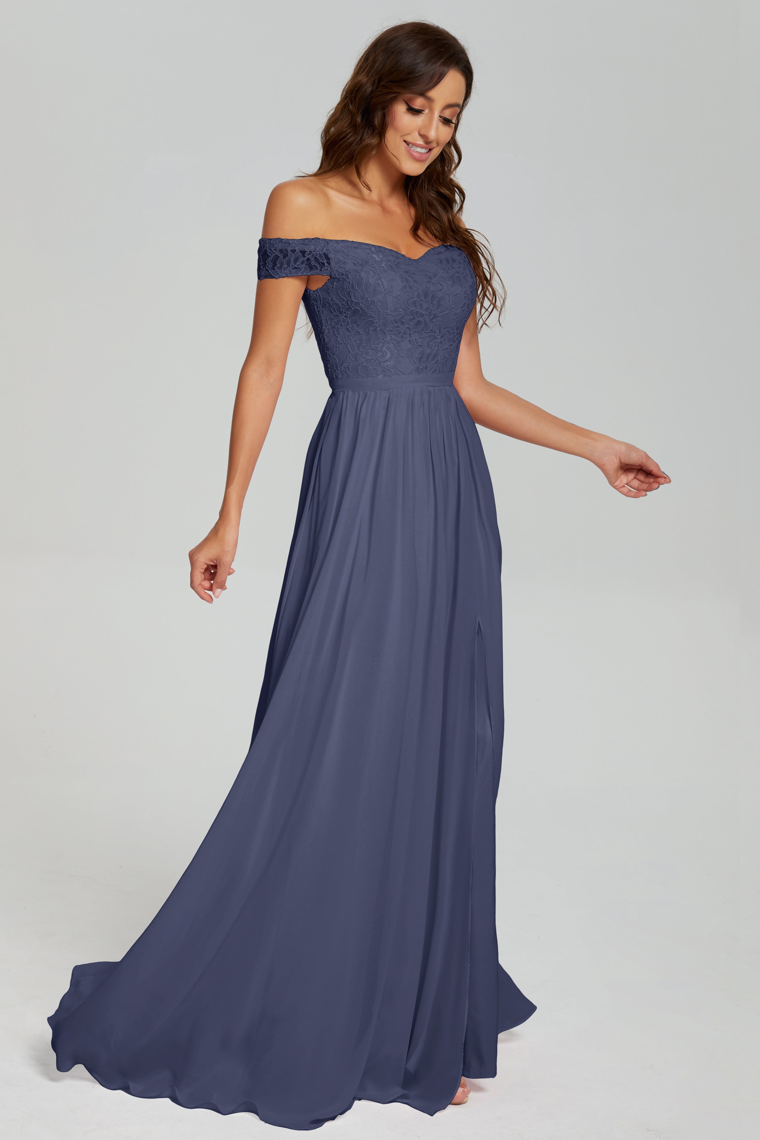 A-line Split Off the Shoulder Prom Dresses