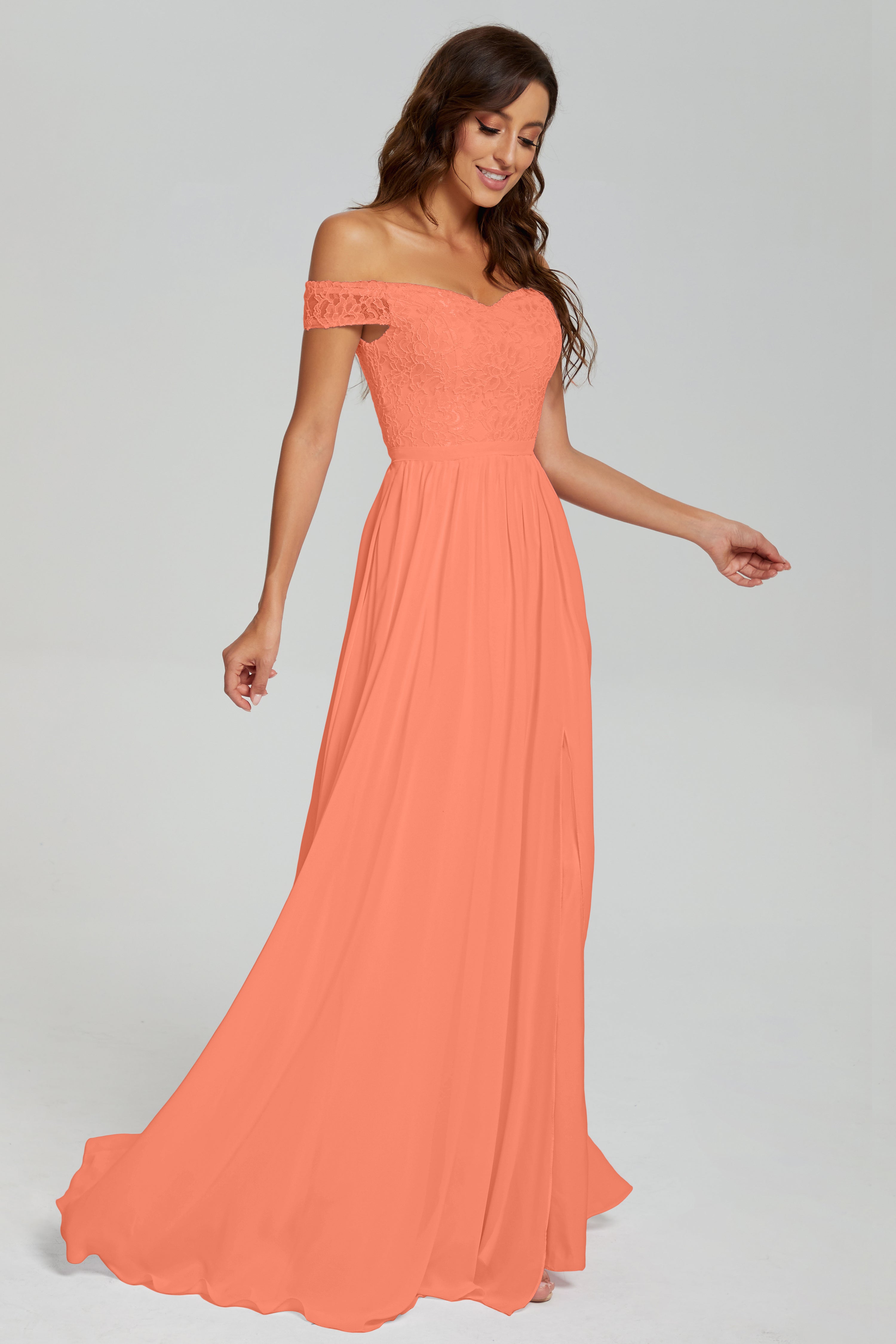 A-line Split Off the Shoulder Prom Dresses