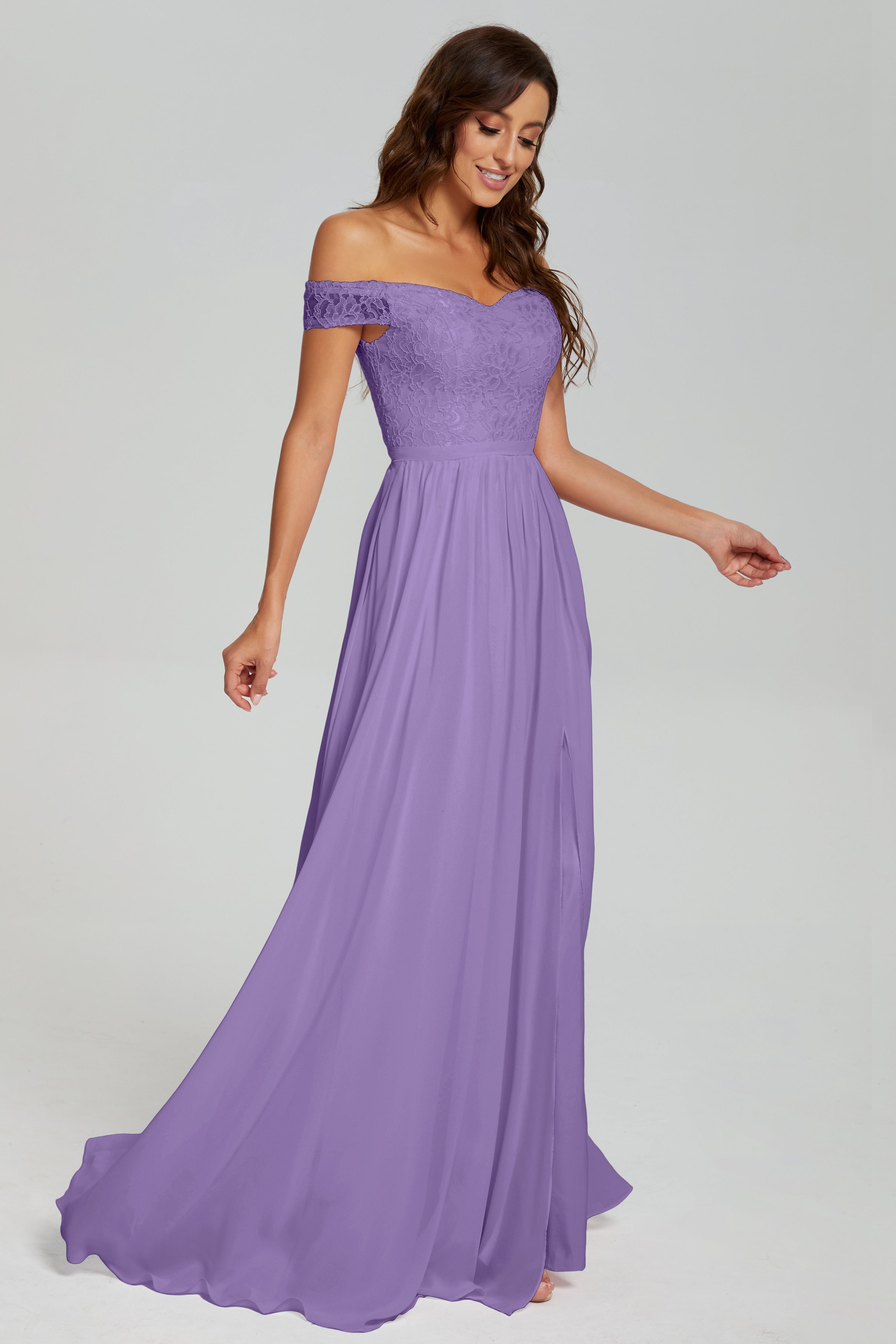 A-line Split Off the Shoulder Prom Dresses