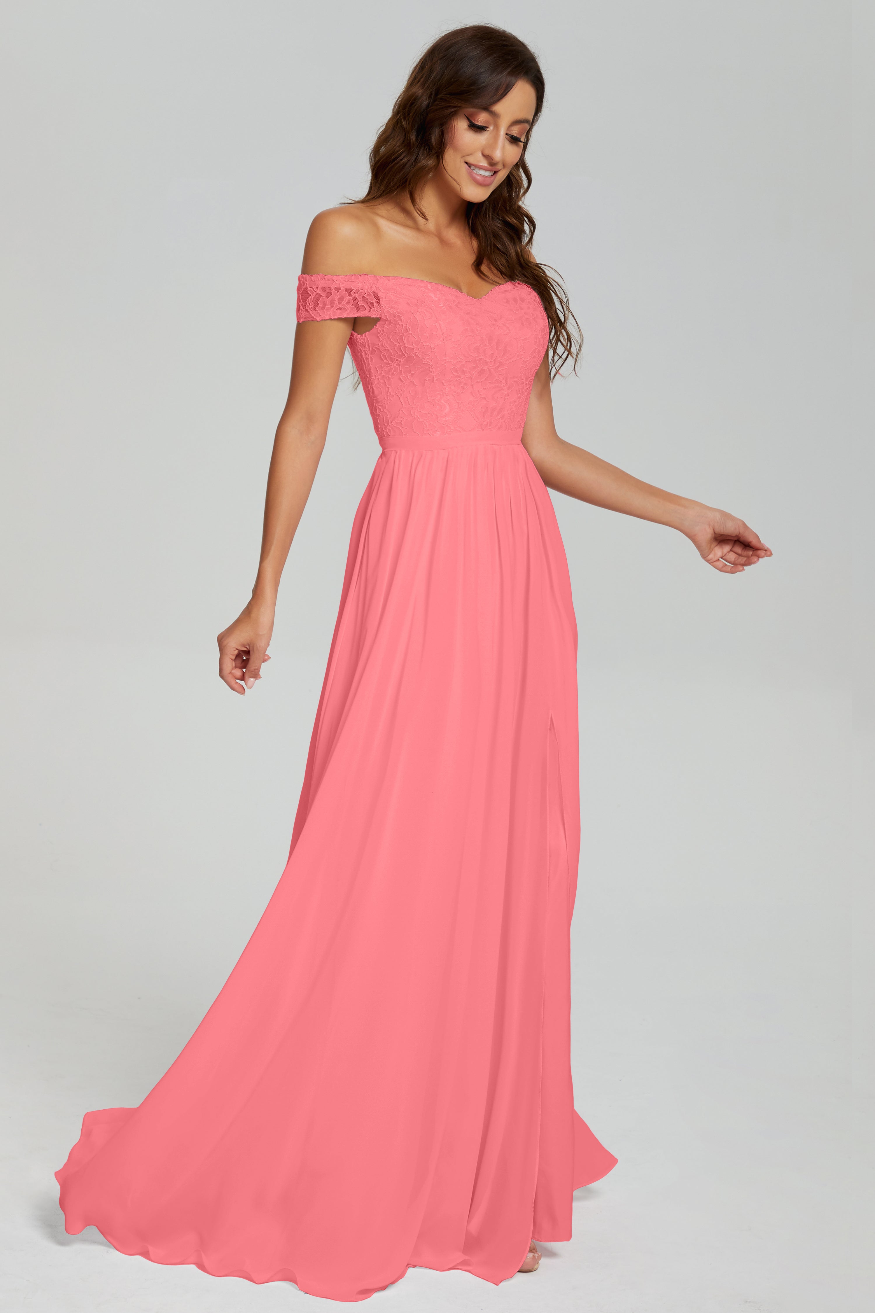 A-line Split Off the Shoulder Prom Dresses